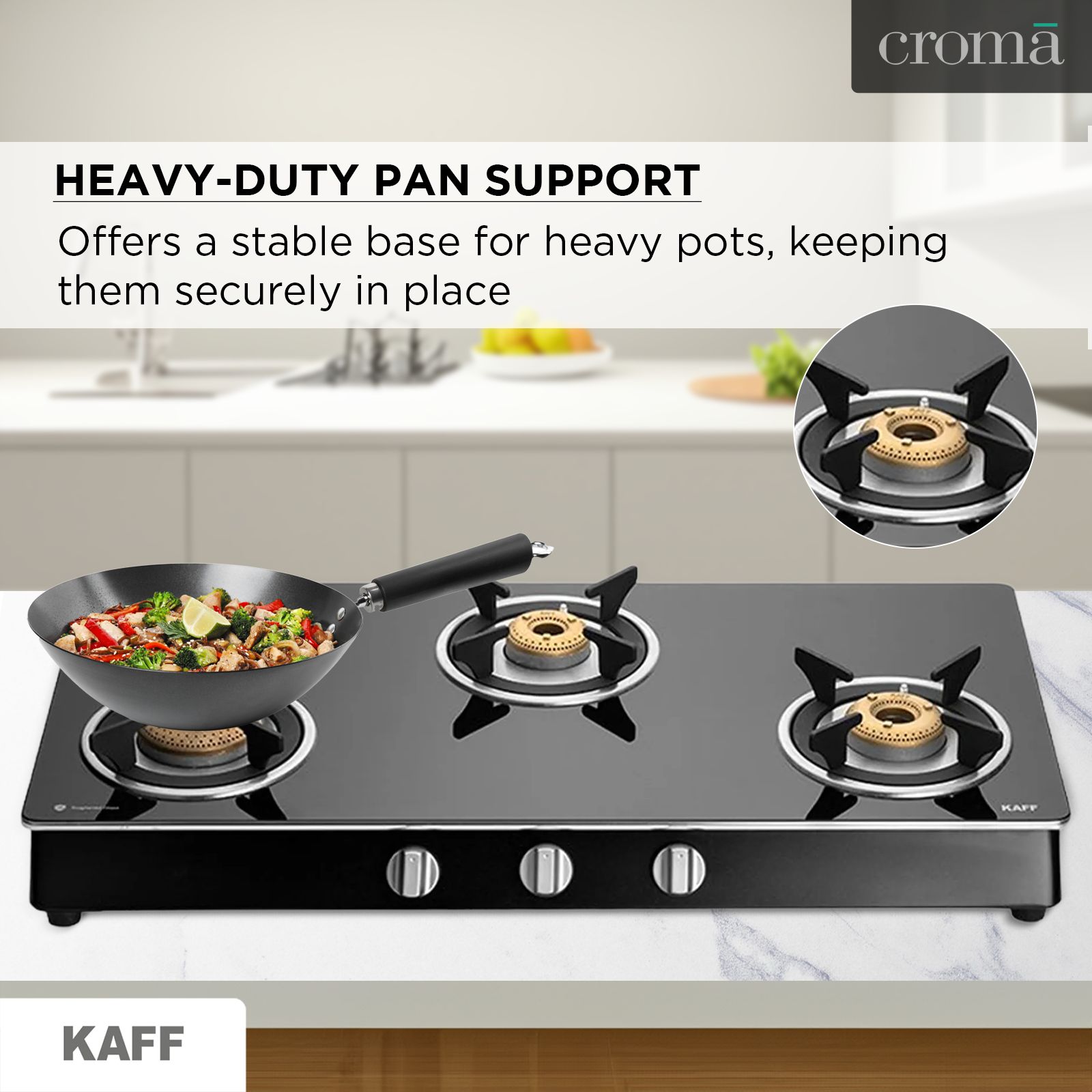 KAFF CTAI773B Toughened Glass Top 3 Burner Automatic Gas Stove (Heavy Duty Pan Support, Black) KAFF CTAI773B Toughened Glass Top 3 Burner Automatic Gas Stove (Heavy Duty Pan Support, Black)_10