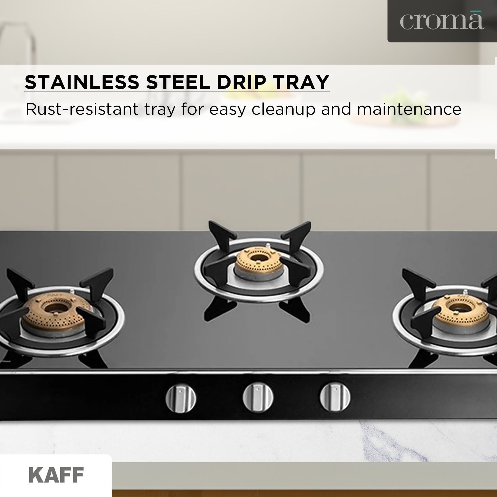 KAFF CTAI773B Toughened Glass Top 3 Burner Automatic Gas Stove (Heavy Duty Pan Support, Black) KAFF CTAI773B Toughened Glass Top 3 Burner Automatic Gas Stove (Heavy Duty Pan Support, Black)_12