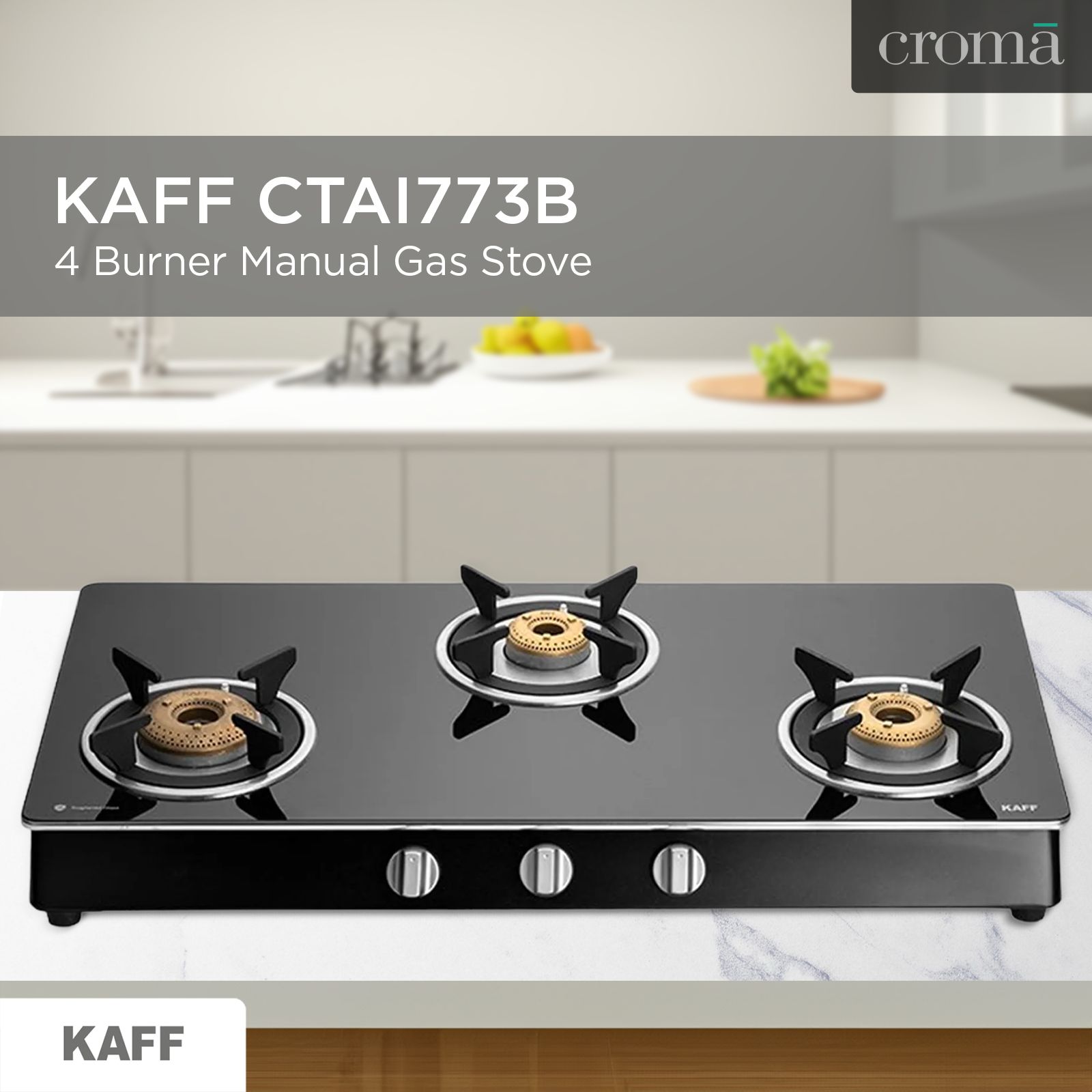 KAFF CTAI773B Toughened Glass Top 3 Burner Automatic Gas Stove (Heavy Duty Pan Support, Black) KAFF CTAI773B Toughened Glass Top 3 Burner Automatic Gas Stove (Heavy Duty Pan Support, Black)_7