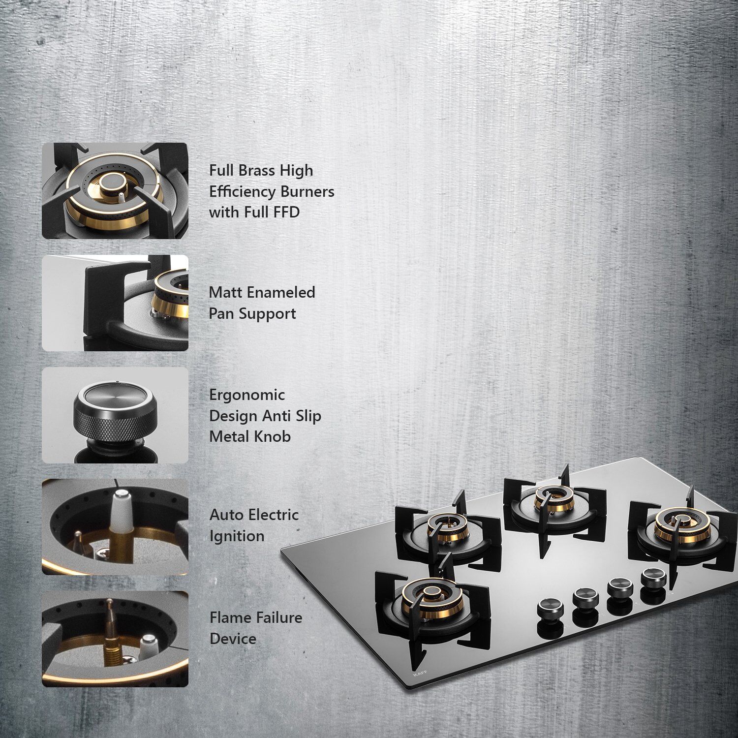 KAFF INF 804 Tempered Glass Top 4 Burner Automatic Electric Hob (Flame Failure Device, Black)_11