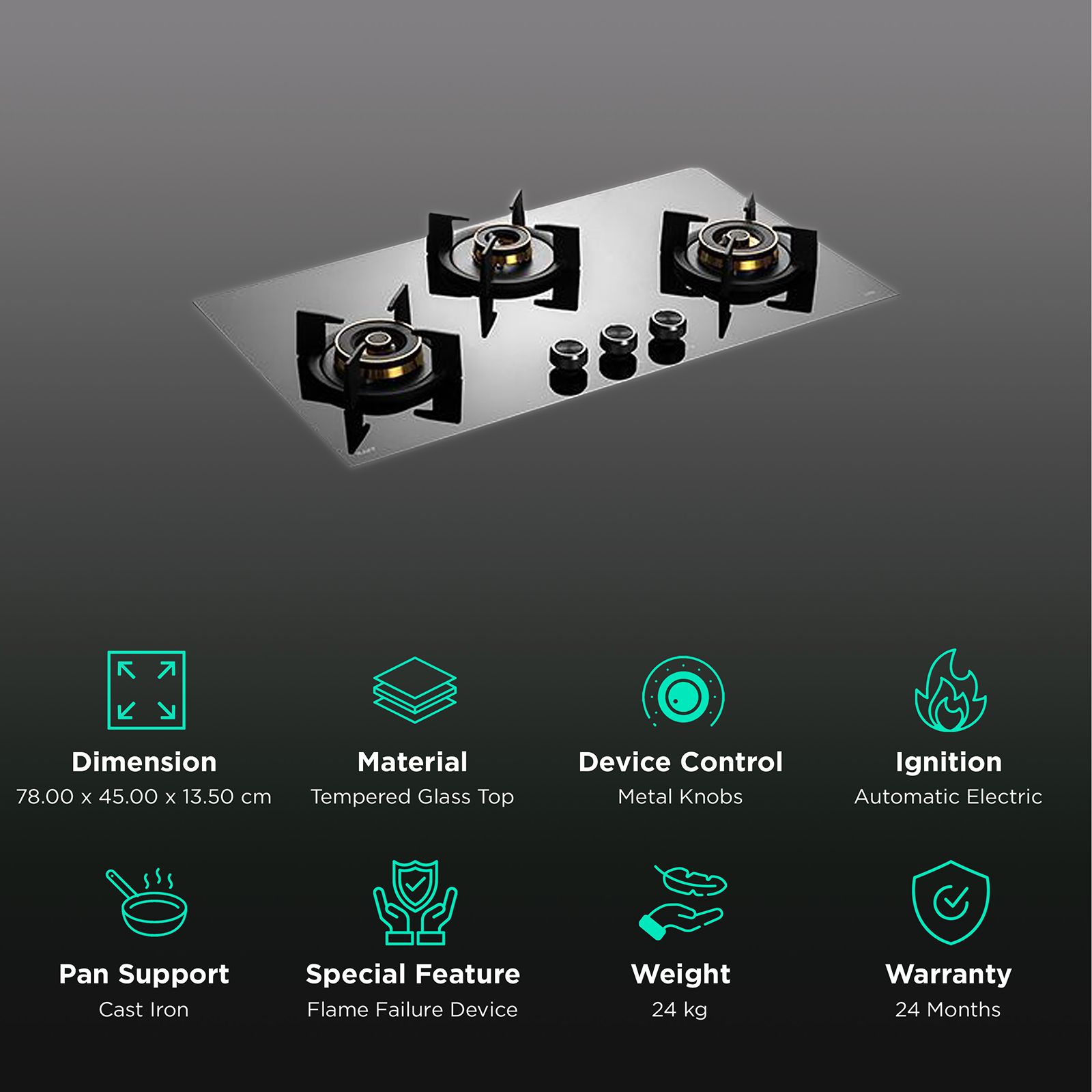 KAFF INF 783 Tempered Glass Top 3 Burner Automatic Electric Hob (Flame Failure Device, Black) KAFF INF 783 Tempered Glass Top 3 Burner Automatic Electric Hob (Flame Failure Device, Black)_3