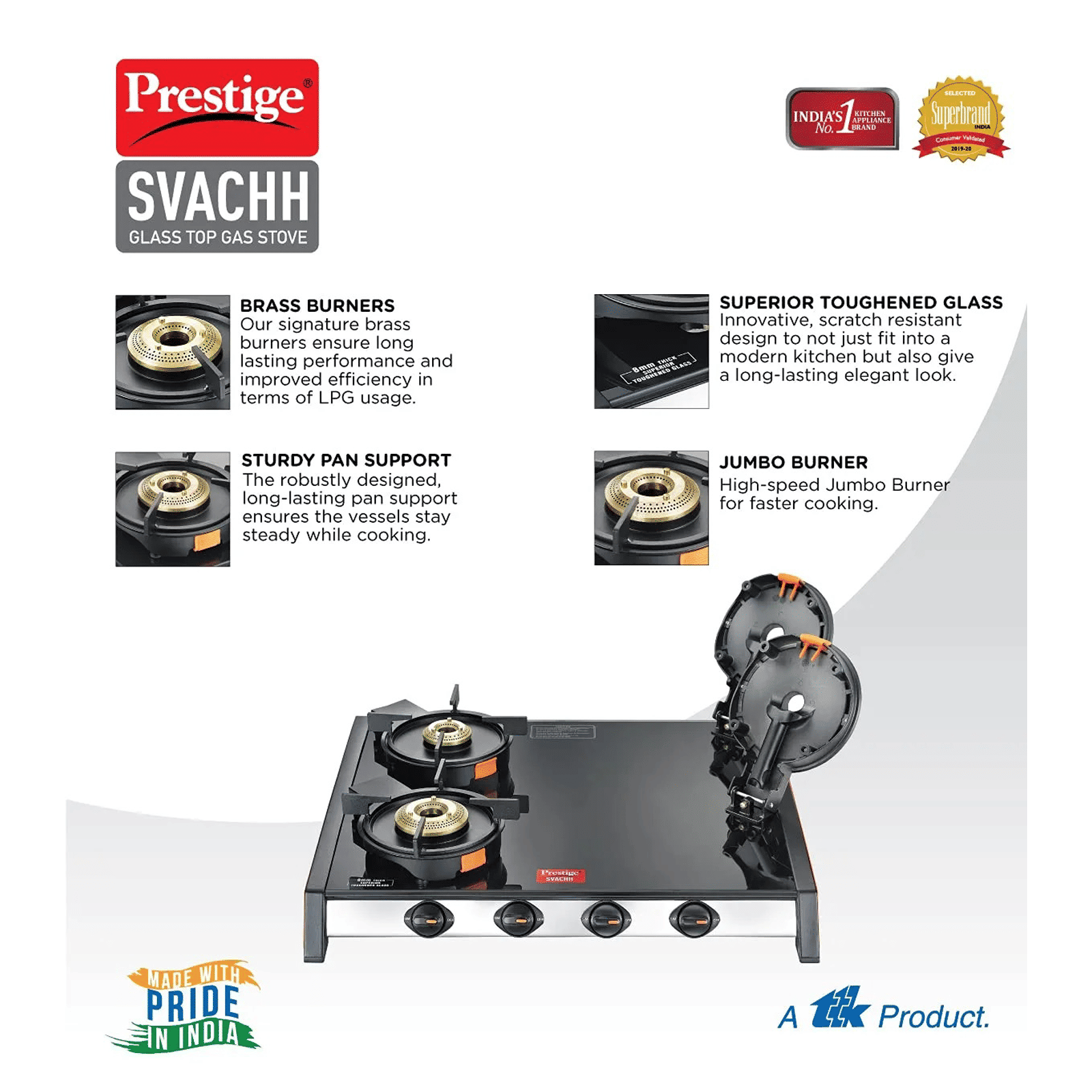 Prestige Svachh Toughened Glass Top 4 Burner Manual Gas Stove (Liftable Burner Set, Black) Prestige Svachh Toughened Glass Top 4 Burner Manual Gas Stove (Liftable Burner Set, Black)_6