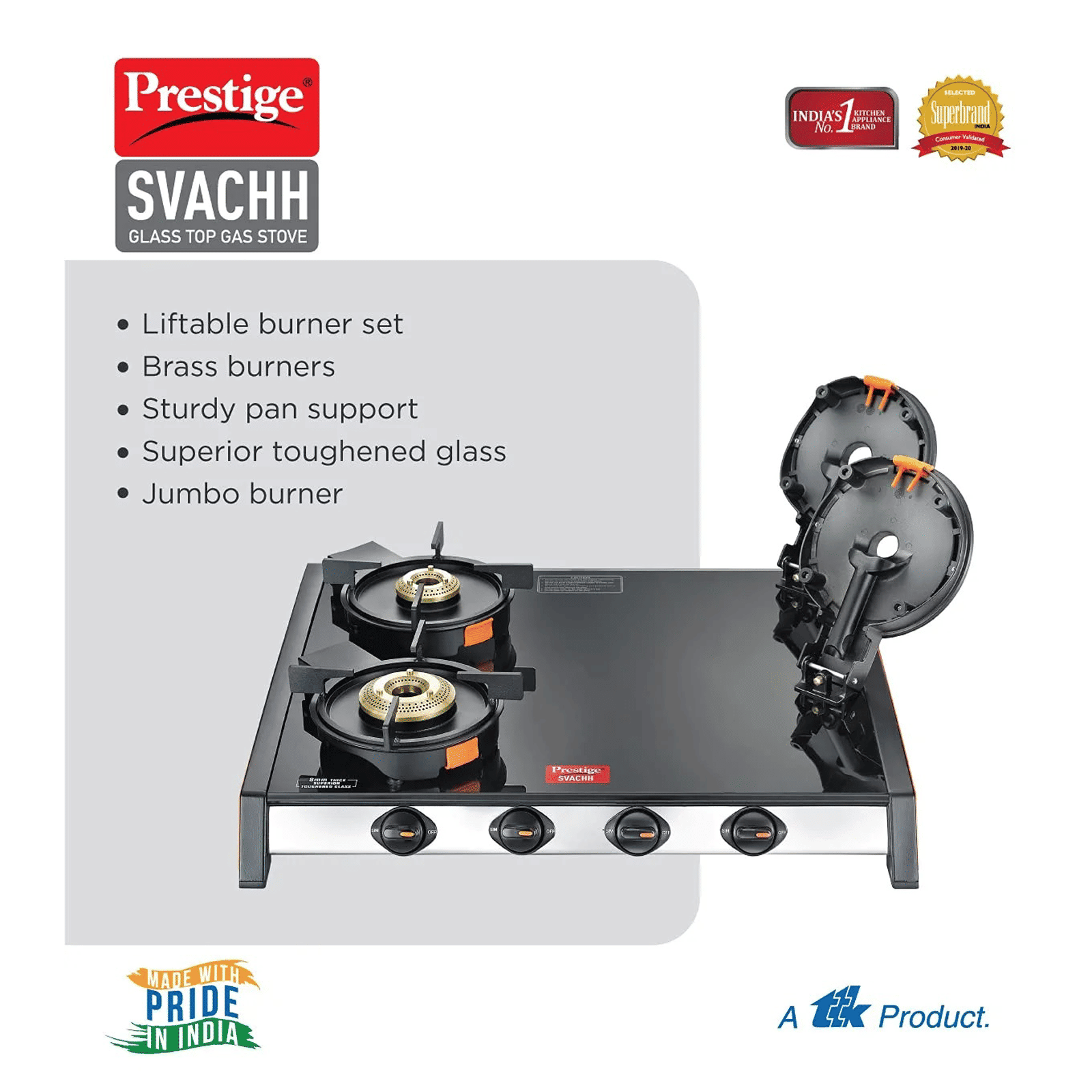 Prestige Svachh Toughened Glass Top 4 Burner Manual Gas Stove (Liftable Burner Set, Black) Prestige Svachh Toughened Glass Top 4 Burner Manual Gas Stove (Liftable Burner Set, Black)_8