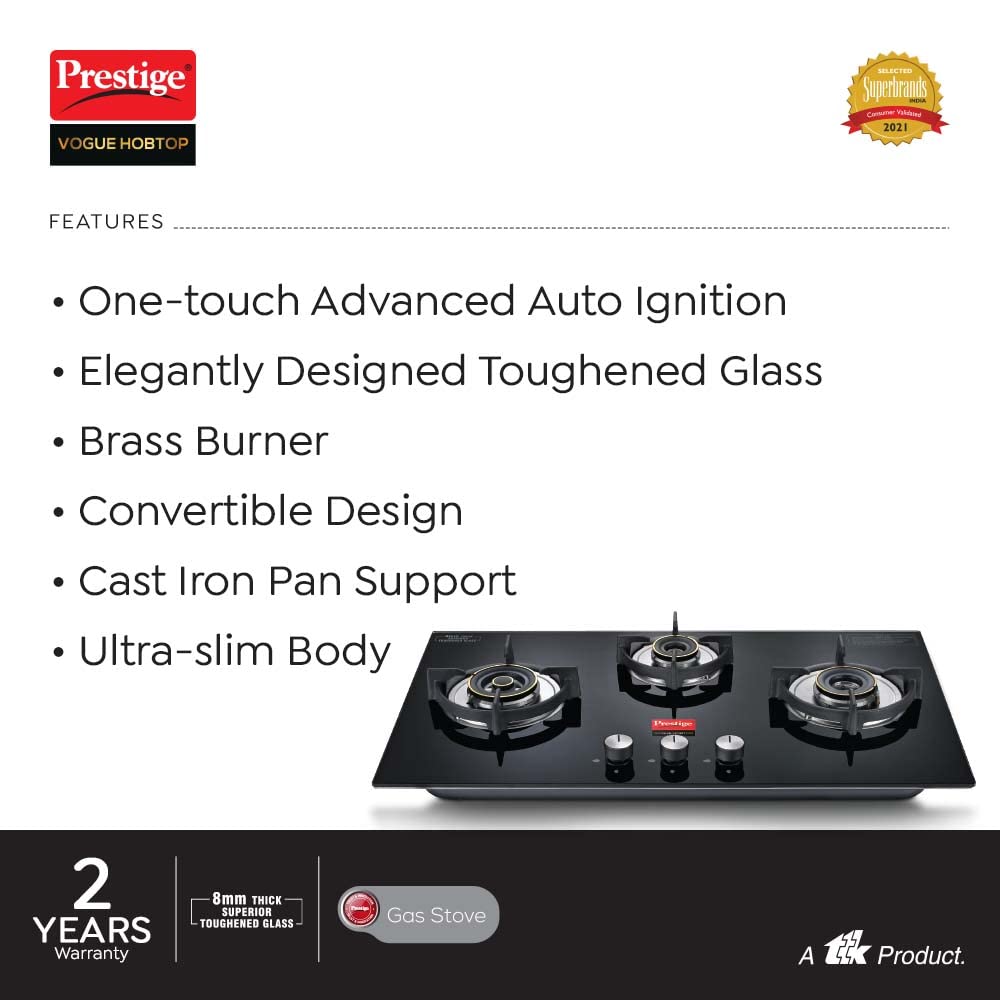 Prestige Vogue Toughened Glass Top 3 Burner Automatic Electric Hob (Ultra Slim Body, Black) Prestige Vogue Toughened Glass Top 3 Burner Automatic Electric Hob (Ultra Slim Body, Black)_10