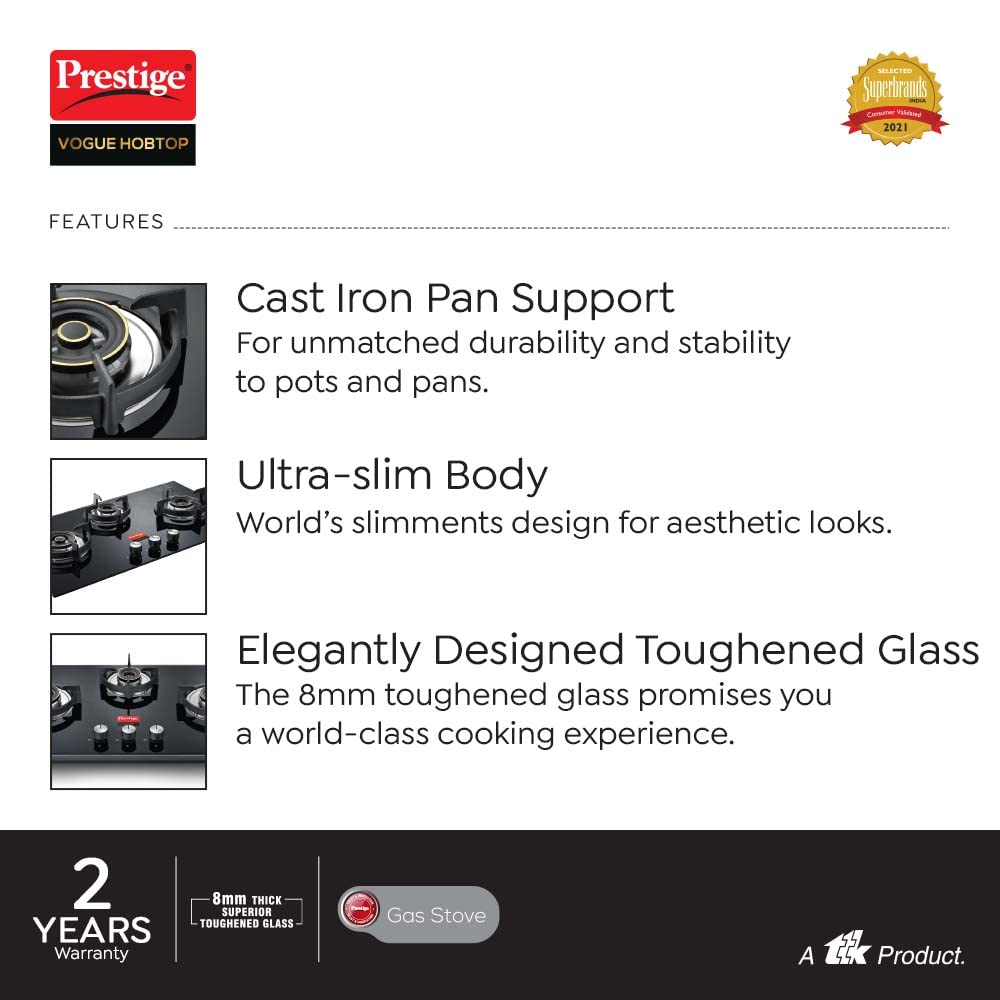 Prestige Vogue Toughened Glass Top 3 Burner Automatic Electric Hob (Ultra Slim Body, Black) Prestige Vogue Toughened Glass Top 3 Burner Automatic Electric Hob (Ultra Slim Body, Black)_12
