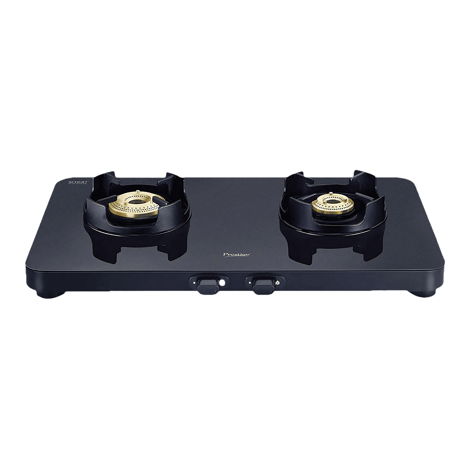 Prestige Edge Toughened Glass Top 2 Burner Manual Gas Stove (Ergonomic Knob, Black)_1