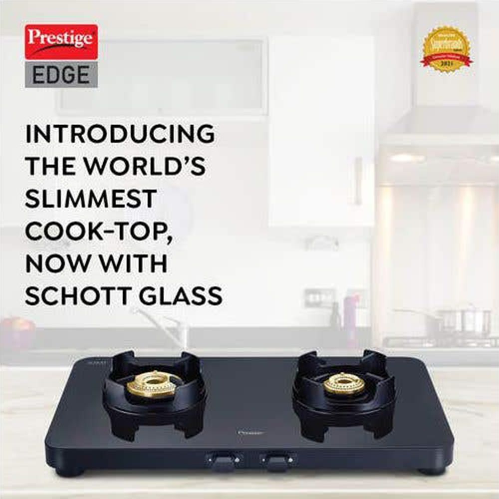 Prestige Edge Toughened Glass Top 2 Burner Manual Gas Stove (Ergonomic Knob, Black)_4