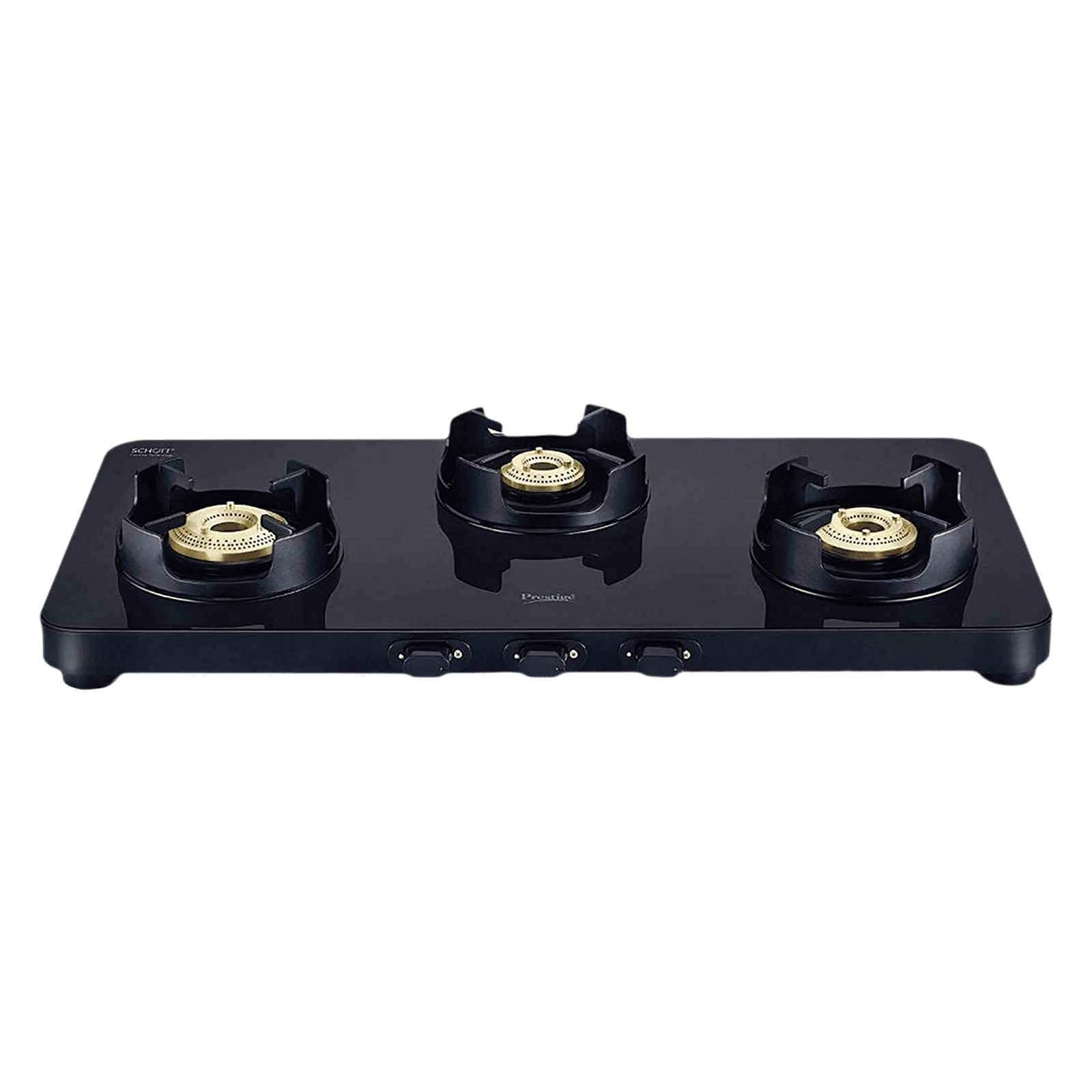 Prestige Edge Toughened Glass Top 3 Burner Manual Gas Stove (Ergonomic Knob, Black)_1