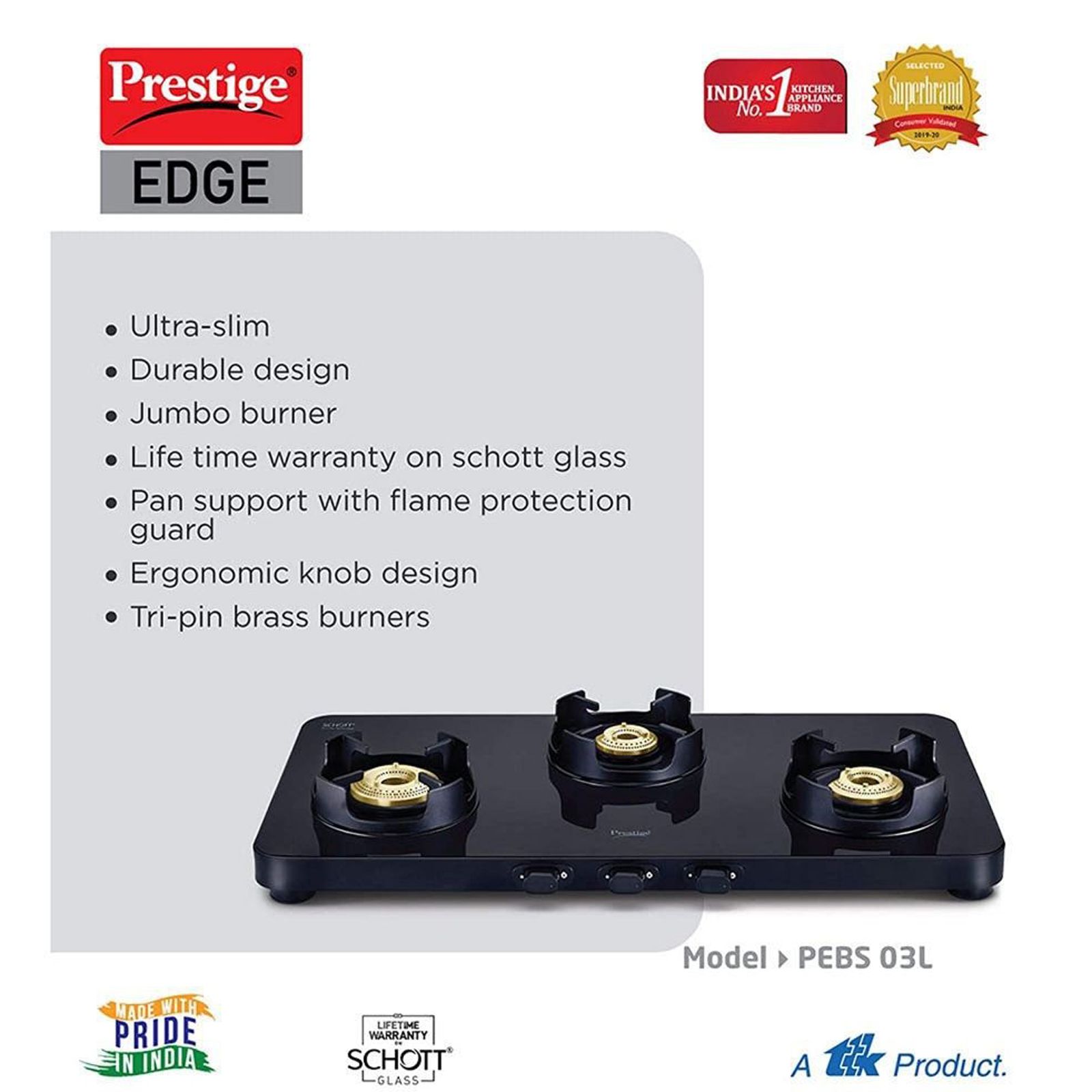Prestige Edge Toughened Glass Top 3 Burner Manual Gas Stove (Ergonomic Knob, Black)_4