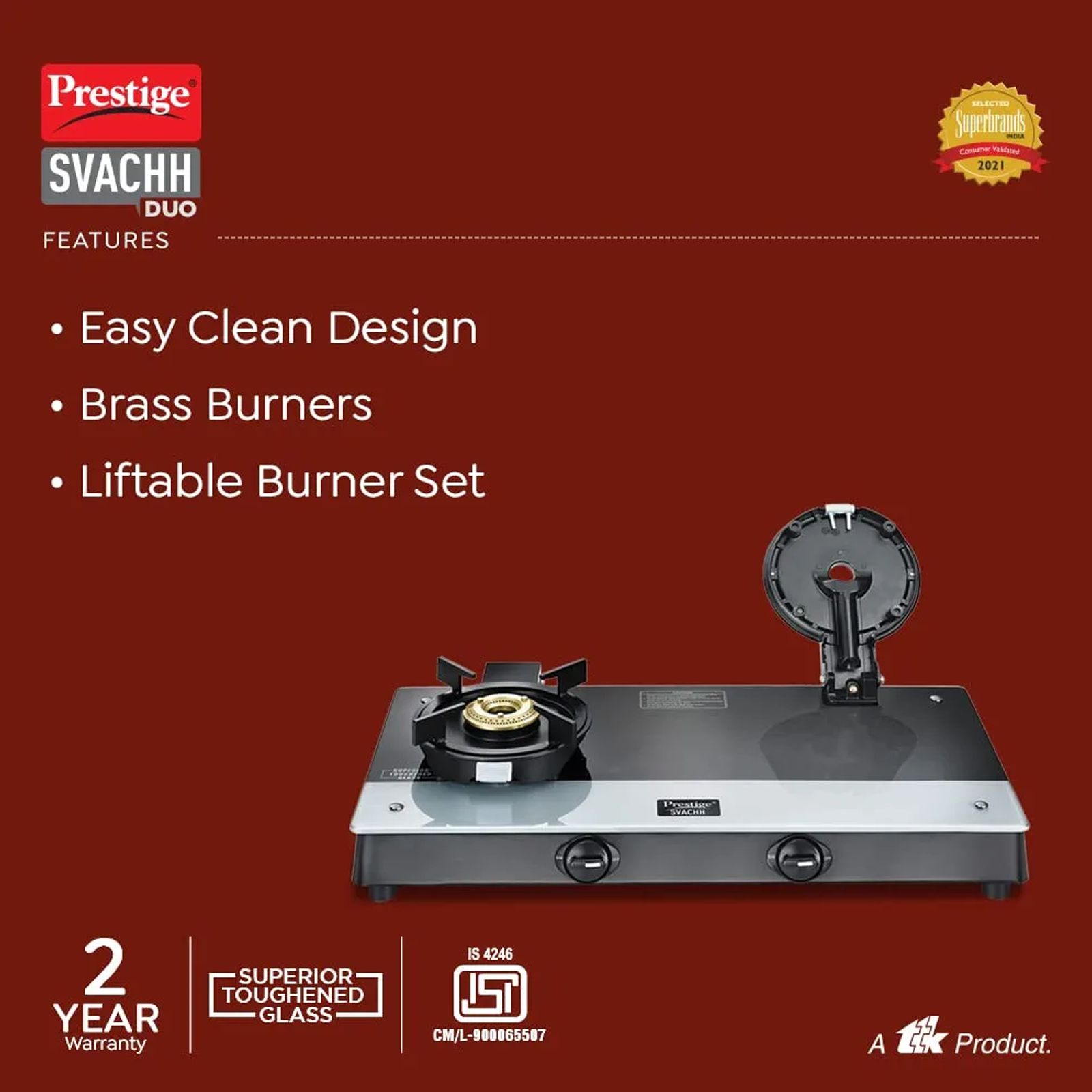 Prestige Svachh Duo Toughened Glass Top 2 Burner Manual Gas Stove (Liftable Burner Set, Black) Prestige Svachh Duo Toughened Glass Top 2 Burner Manual Gas Stove (Liftable Burner Set, Black)_5
