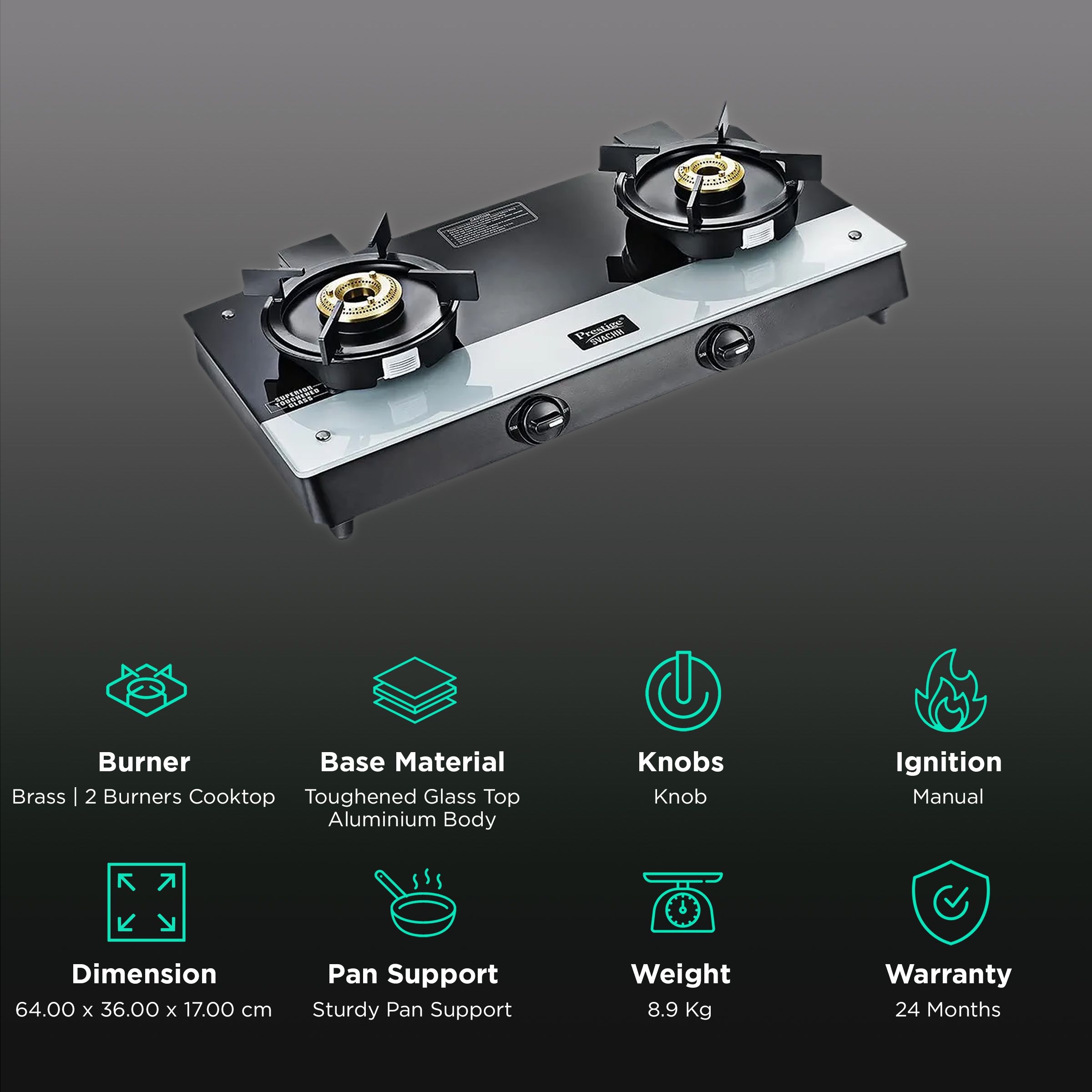 Prestige Svachh Duo Toughened Glass Top 2 Burner Manual Gas Stove (Liftable Burner Set, Black) Prestige Svachh Duo Toughened Glass Top 2 Burner Manual Gas Stove (Liftable Burner Set, Black)_3