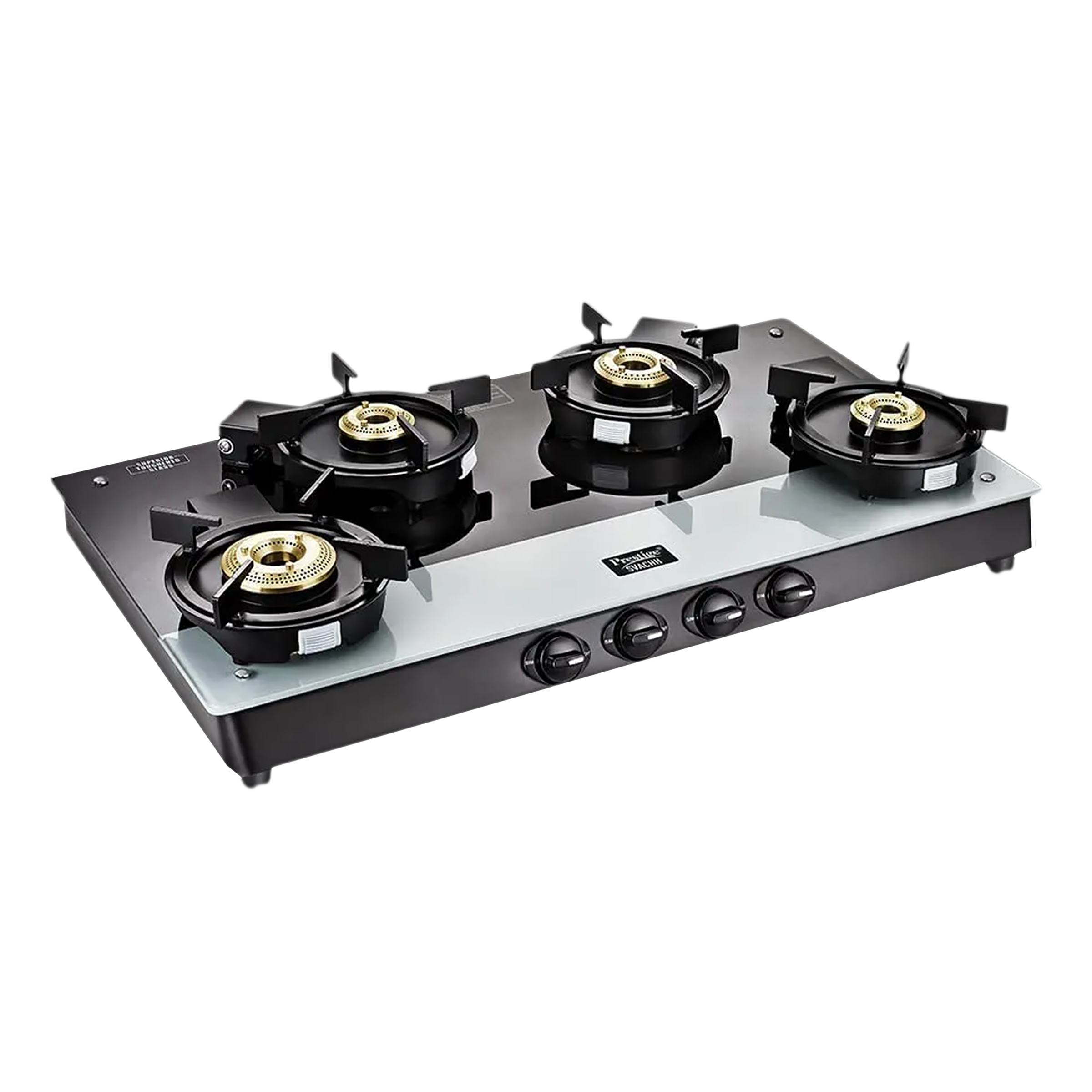 Prestige Svachh Duo Toughened Glass Top 4 Burner Manual Gas Stove (Liftable Burner Set, Black) Prestige Svachh Duo Toughened Glass Top 4 Burner Manual Gas Stove (Liftable Burner Set, Black)_1