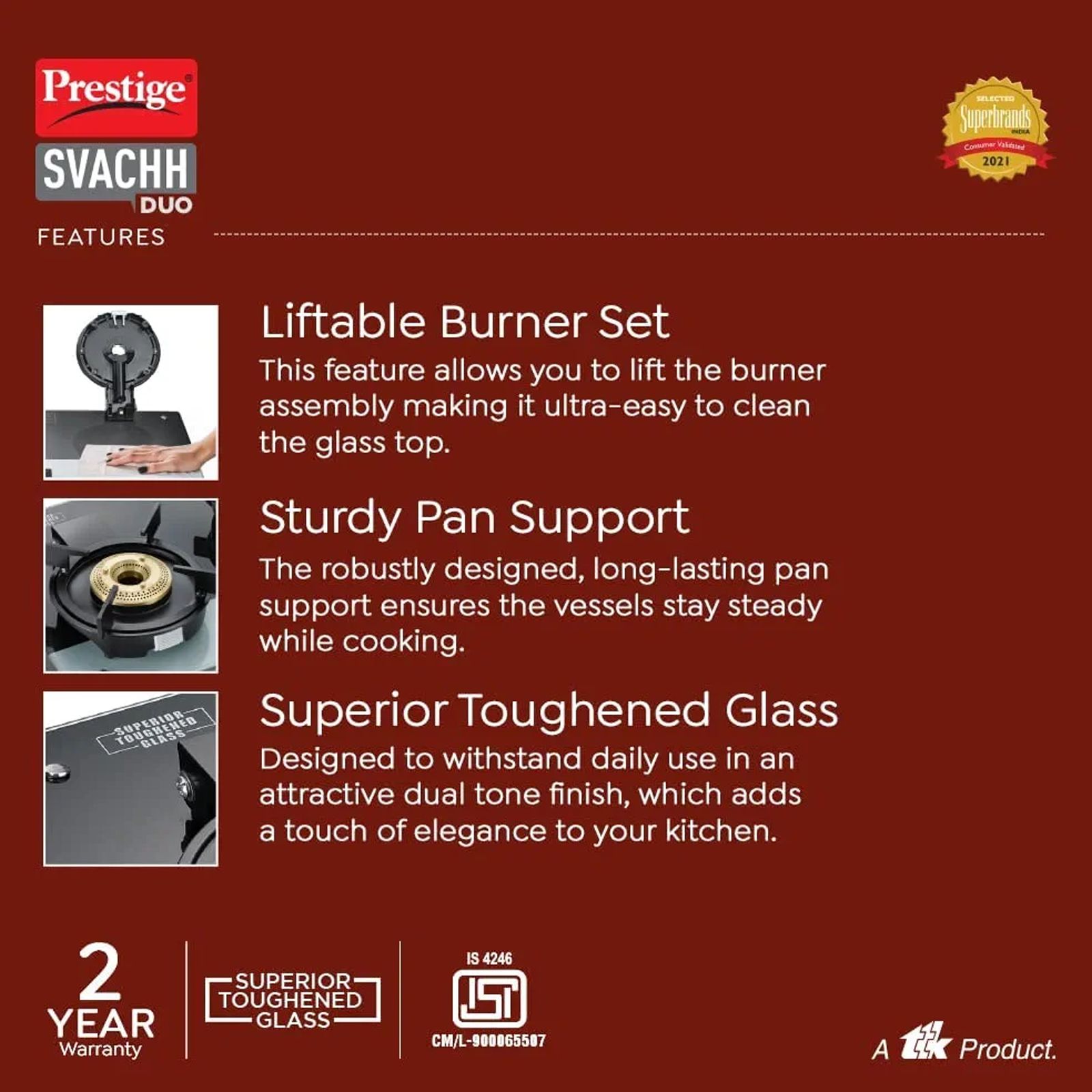 Prestige Svachh Duo Toughened Glass Top 4 Burner Manual Gas Stove (Liftable Burner Set, Black) Prestige Svachh Duo Toughened Glass Top 4 Burner Manual Gas Stove (Liftable Burner Set, Black)_4