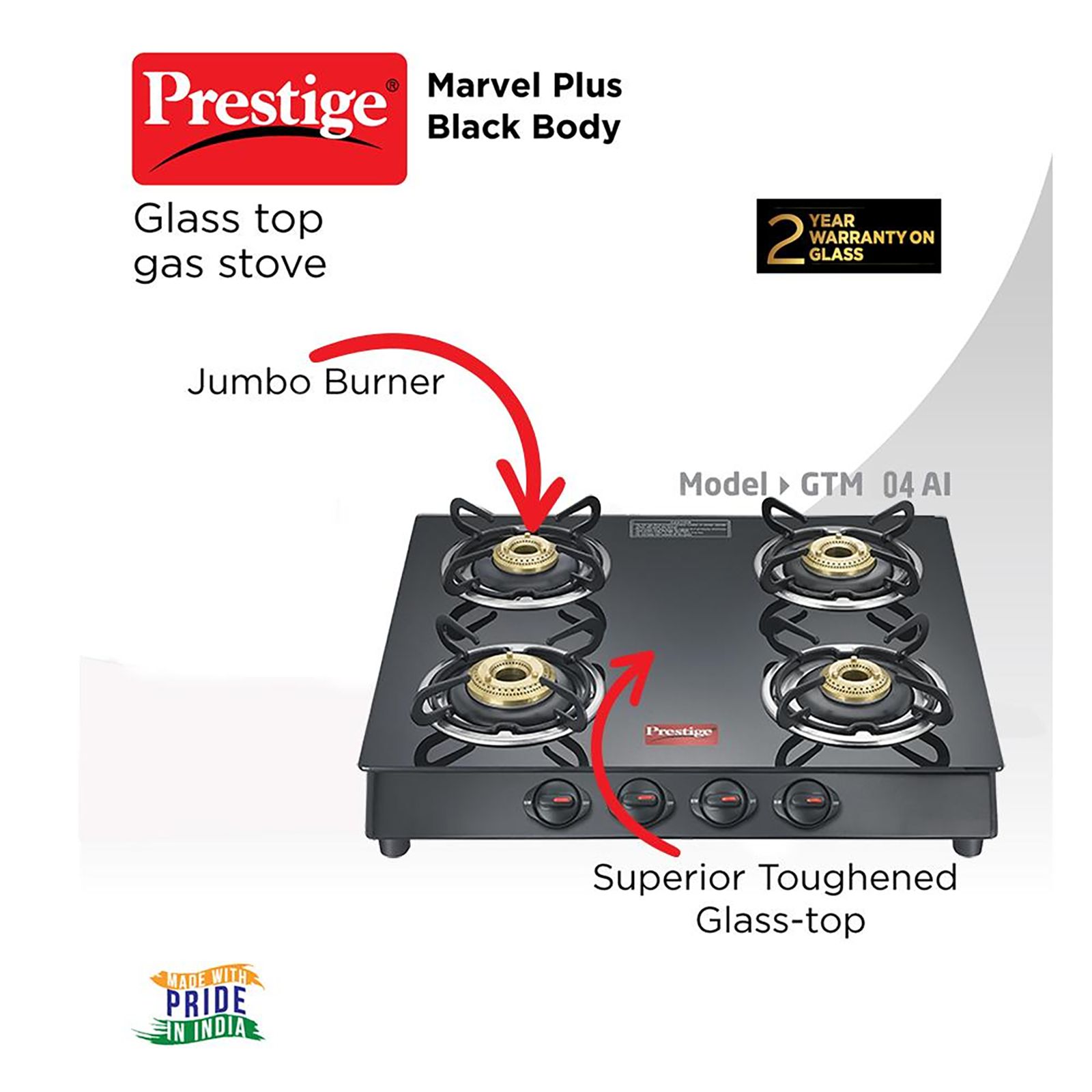 Prestige Marvel Plus Toughened Glass Top 4 Burner Manual Gas Stove (Ergonomic Knob, Black)_5