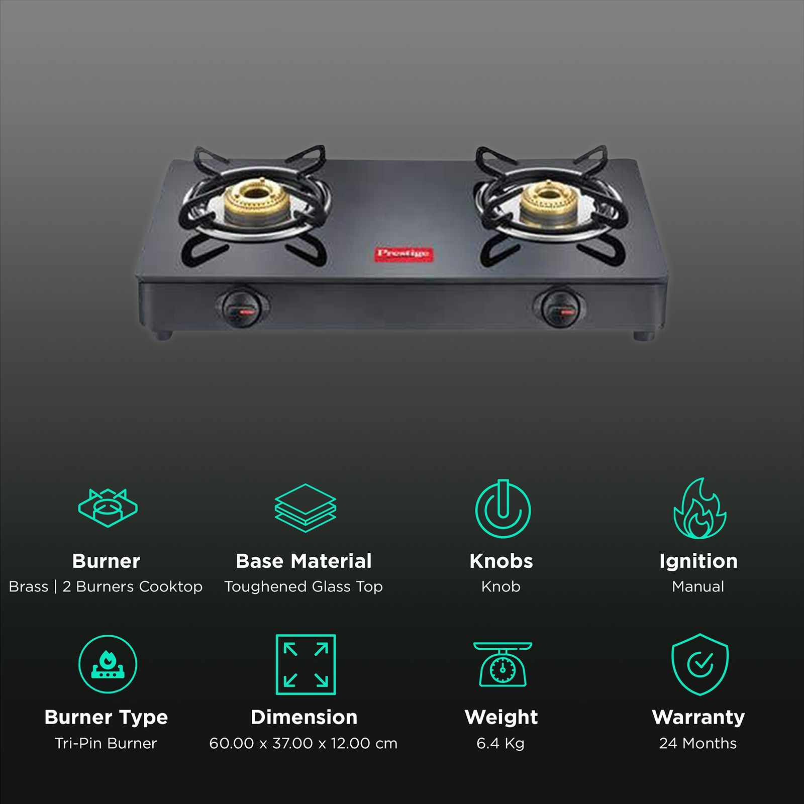 Prestige Magic GTMC Toughened Glass Top 2 Burner Manual Gas Stove (Spill Proof, Black)_3