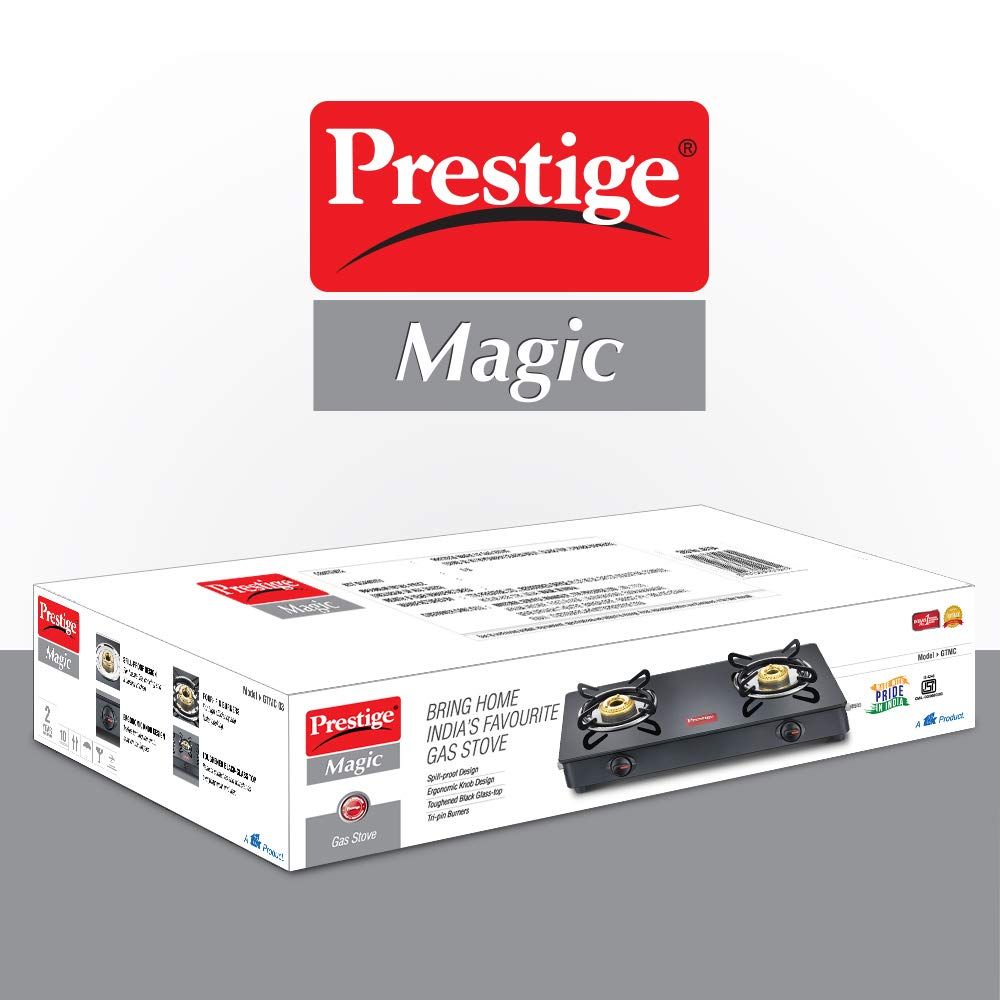 Prestige Magic GTMC Toughened Glass Top 2 Burner Manual Gas Stove (Spill Proof, Black)_4