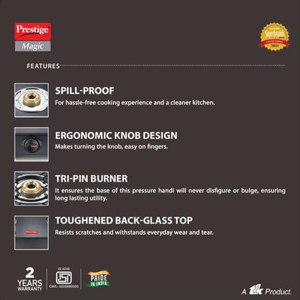 Prestige Magic GTMC Toughened Glass Top 3 Burner Manual Gas Stove (Spill Proof, Black) Prestige Magic GTMC Toughened Glass Top 3 Burner Manual Gas Stove (Spill Proof, Black)_5