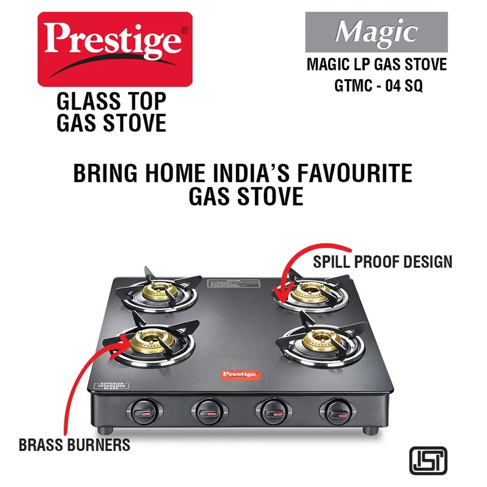 Prestige Magic GTMC Toughened Glass Top 4 Burner Manual Gas Stove (Spill Proof, Black) Prestige Magic GTMC Toughened Glass Top 4 Burner Manual Gas Stove (Spill Proof, Black)_6