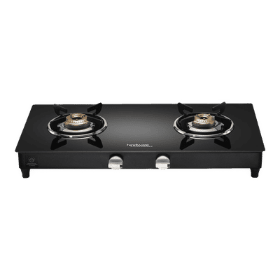 Hindware ARMO Plus Toughened Glass Top 2 Burner Manual Gas Stove (Sleek Body Design, Black)
