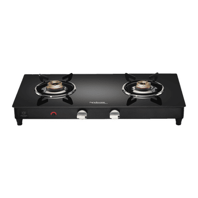 Hindware ARMO Plus Toughened Glass Top 2 Burner Automatic Gas Stove (Sleek Body Design, Black)