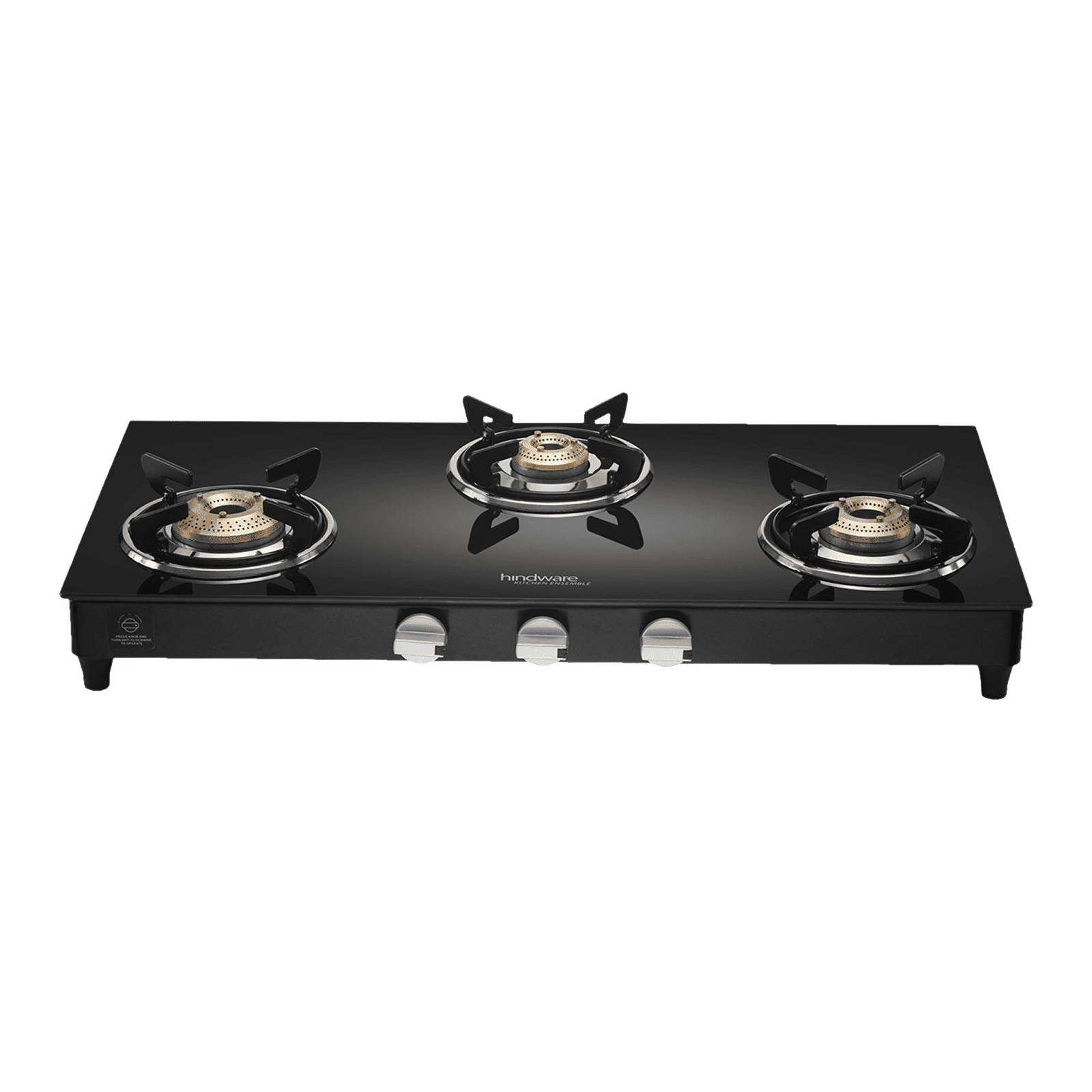 Hindware ARMO Plus Toughened Glass Top 3 Burner Manual Gas Stove (Sleek Body Design, Black)_1