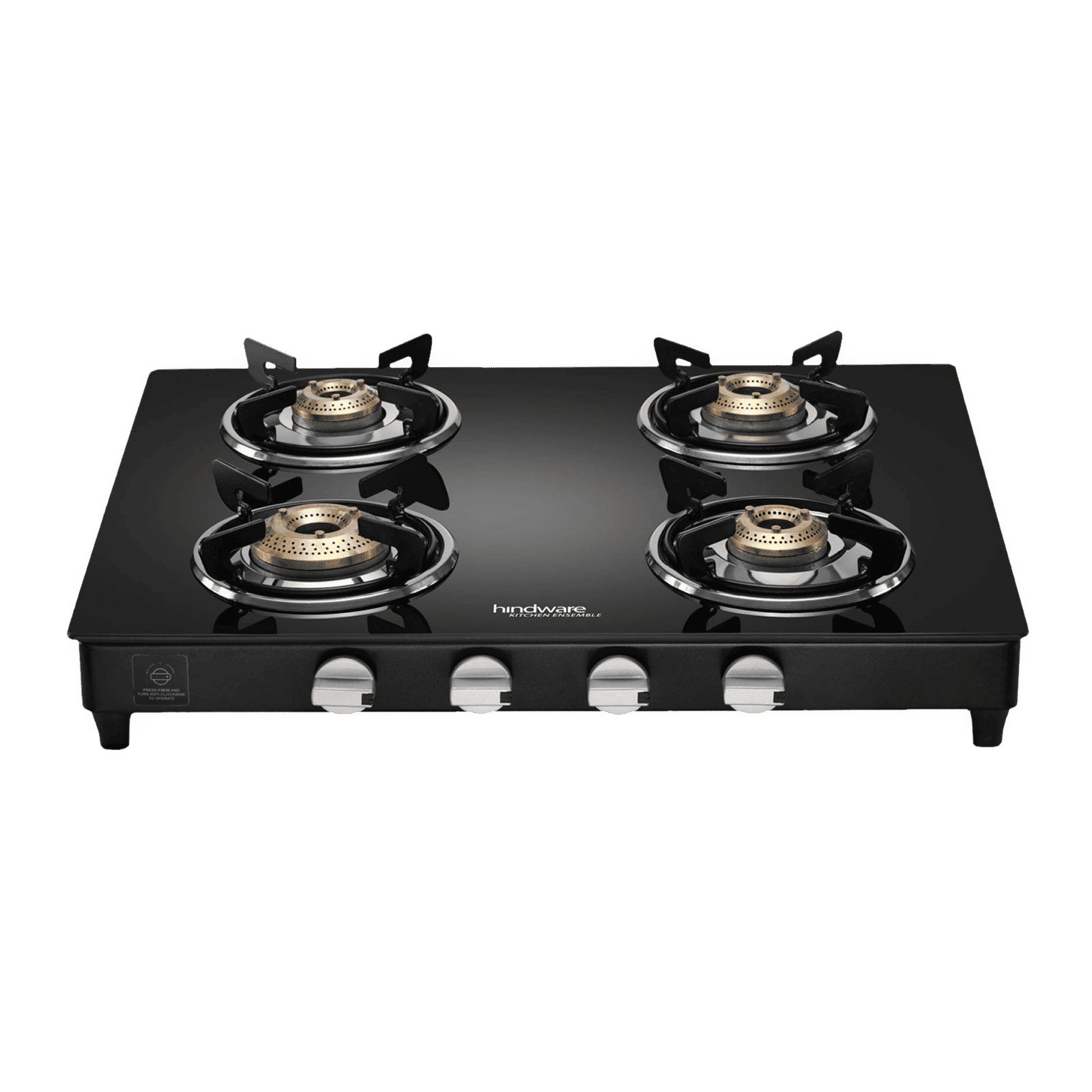 Hindware ARMO Plus GL Toughened Glass Top 4 Burner Manual Gas Stove (Rust Proof, Black)_1