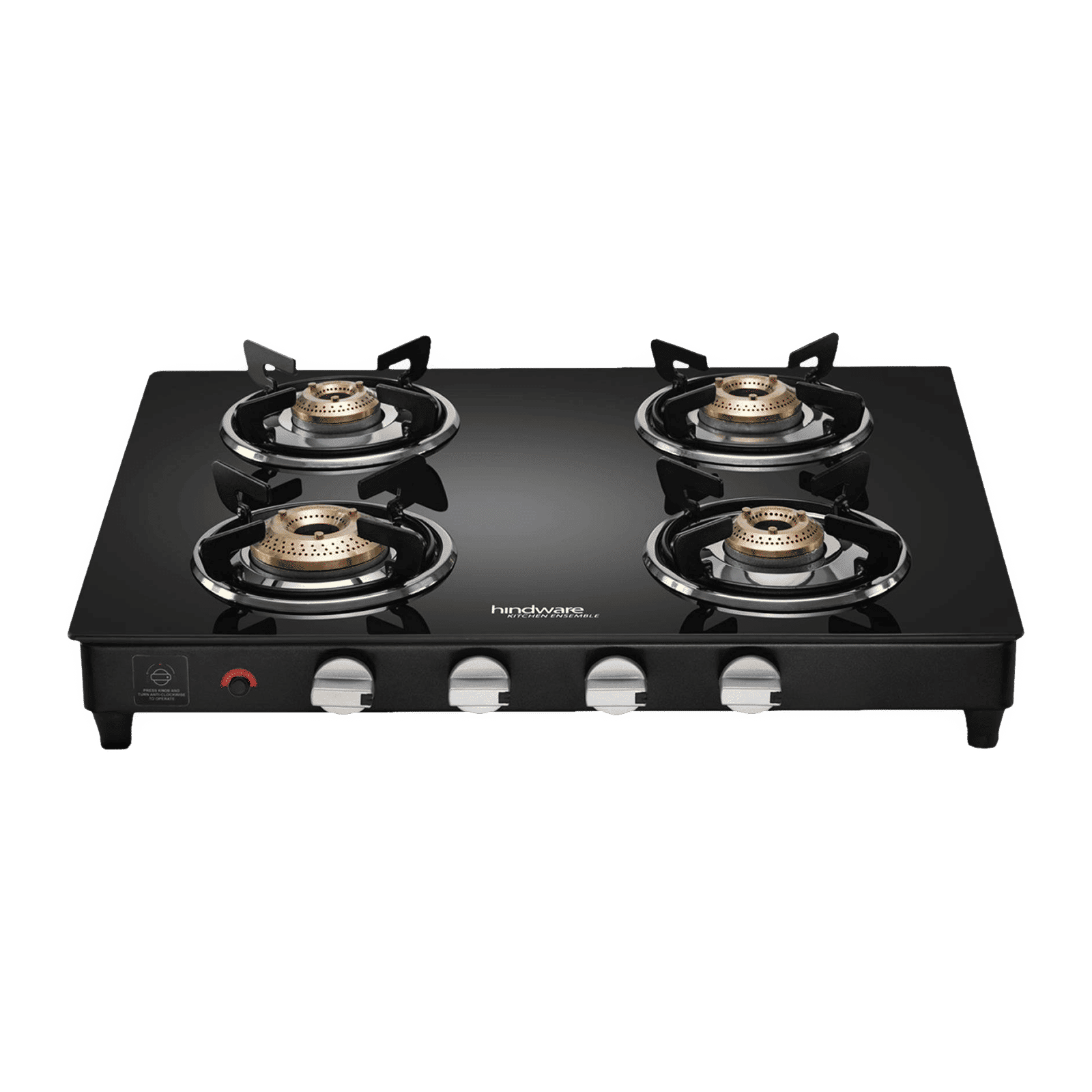 Hindware ARMO Plus Toughened Glass Top 4 Burner Automatic Gas Stove (Sleek Body Design, Black) Hindware ARMO Plus Toughened Glass Top 4 Burner Automatic Gas Stove (Sleek Body Design, Black)_1
