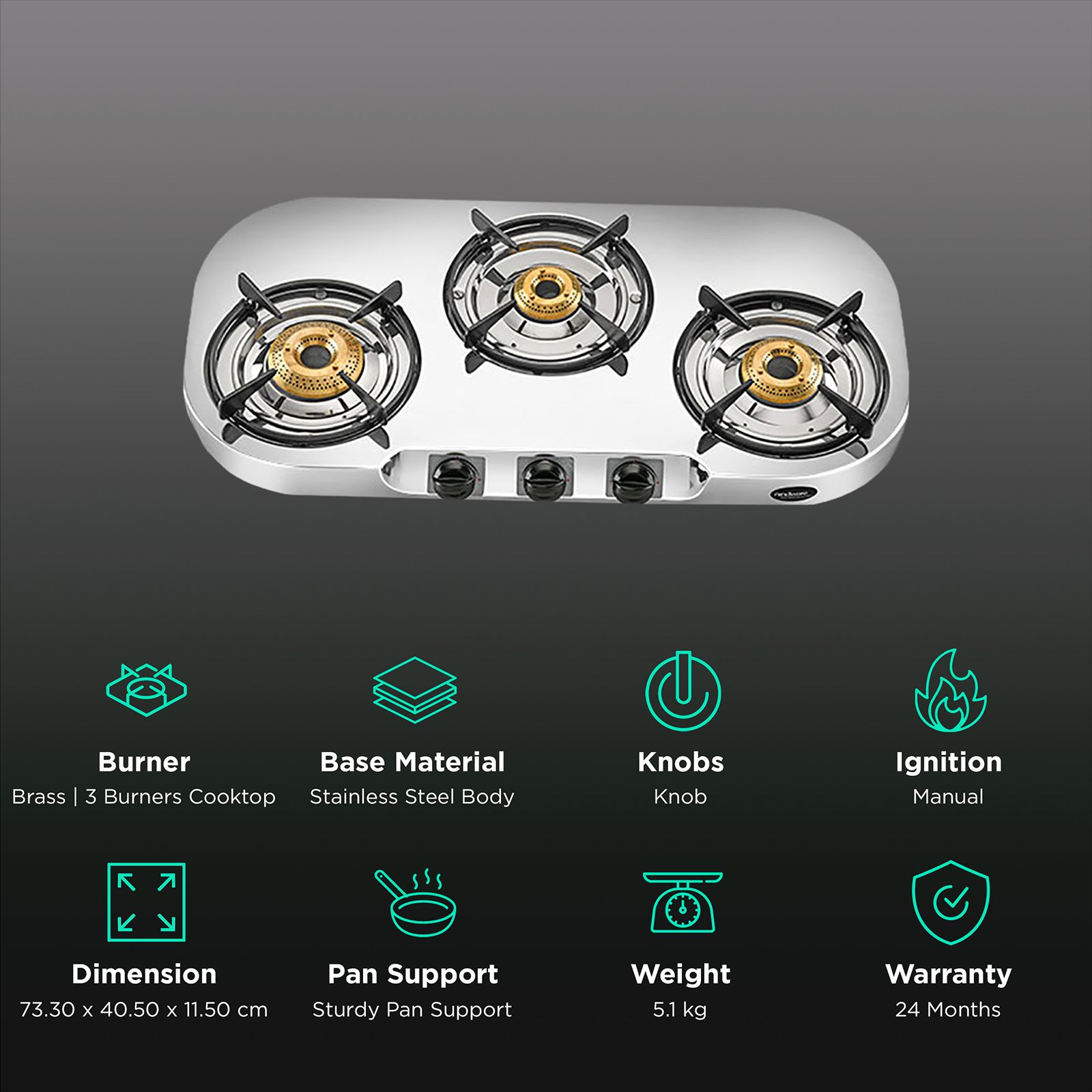 hindware Festo 3 Burner Manual Gas Stove (Sturdy Pan Support, Silver) hindware Festo 3 Burner Manual Gas Stove (Sturdy Pan Support, Silver)_3