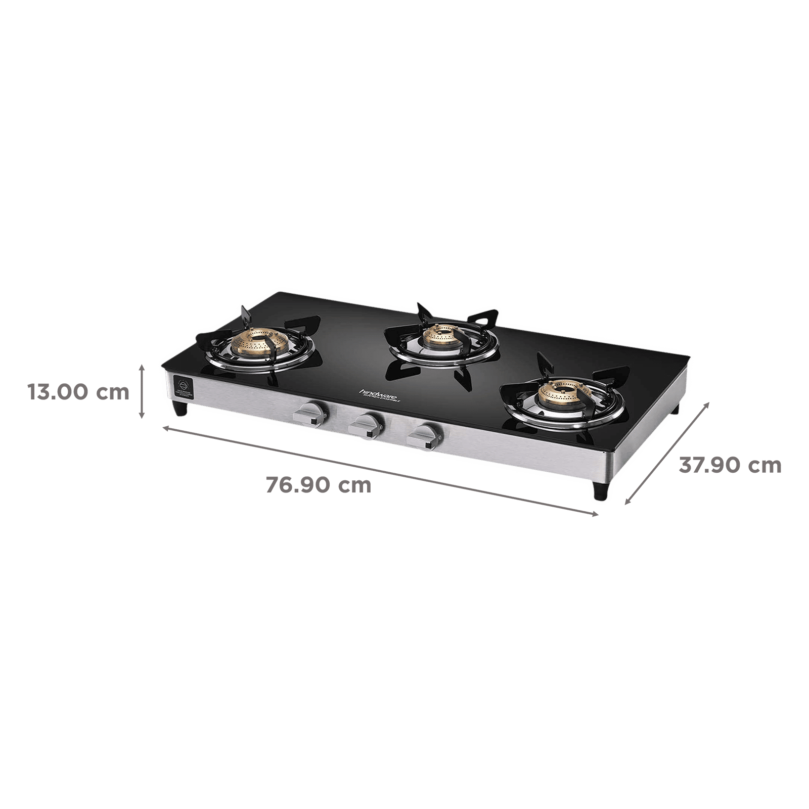 Hindware ARMO Plus Toughened Glass Top 3 Burner Manual Gas Stove (Sleek Body Design, Black)_2
