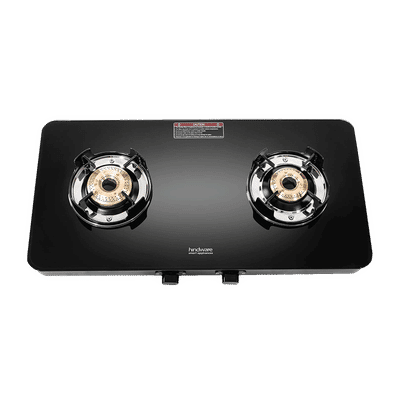 Hindware Alverio Neo Toughened Glass Top 2 Burner Manual Gas Stove (Ergonomic Design, Black)