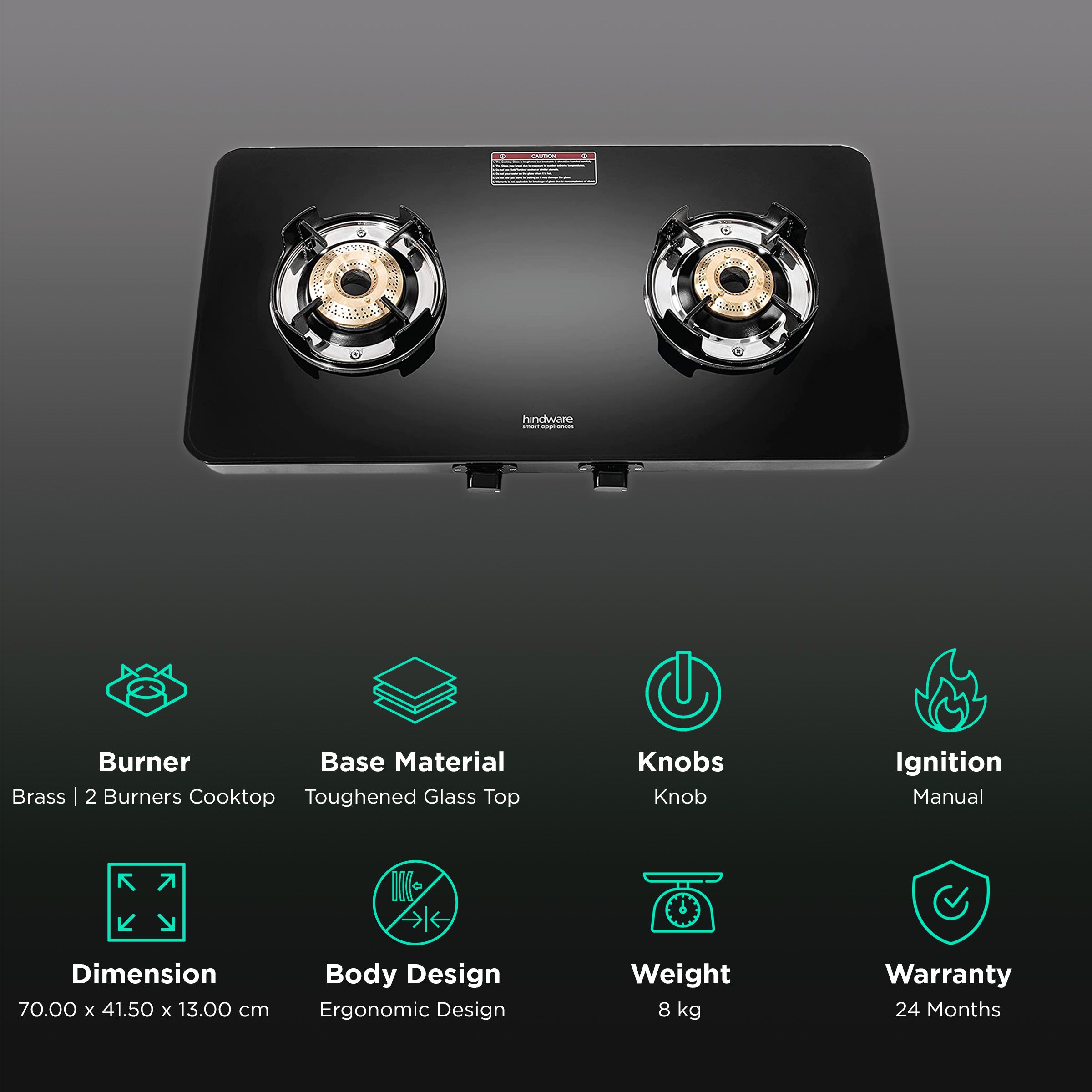 Hindware Alverio Neo Toughened Glass Top 2 Burner Manual Gas Stove (Ergonomic Design, Black)_3