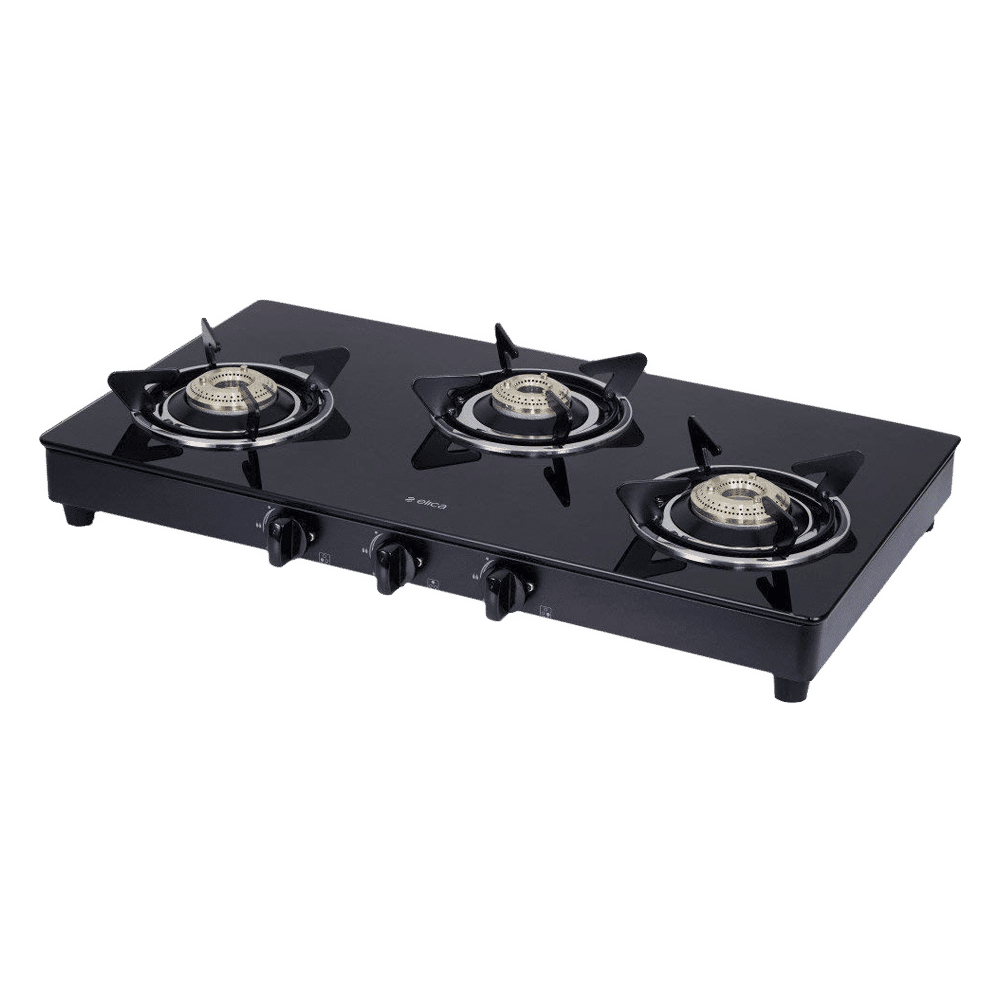 Elica 703 CT VETRO BK Toughened Glass Top 3 Burner Manual Gas Stove (Round Euro Coated Grid, Black)_7