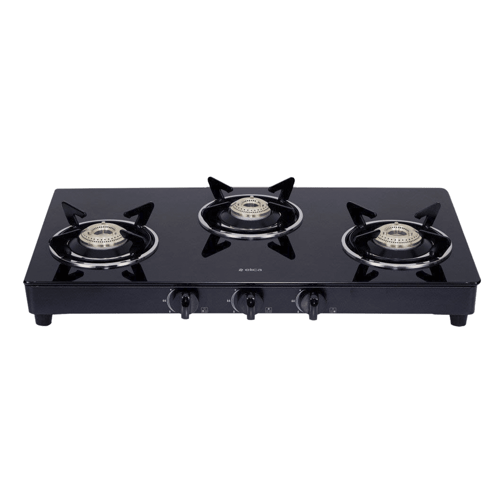 Elica 703 CT VETRO BK Toughened Glass Top 3 Burner Manual Gas Stove (Round Euro Coated Grid, Black)_8