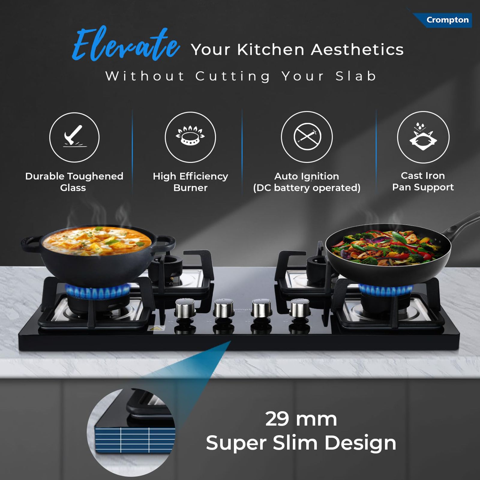 Crompton SuperSlim Toughened Glass Top 4 Burner Automatic Hob (Heat Resistant Metal Knob, Midnight Black)_11
