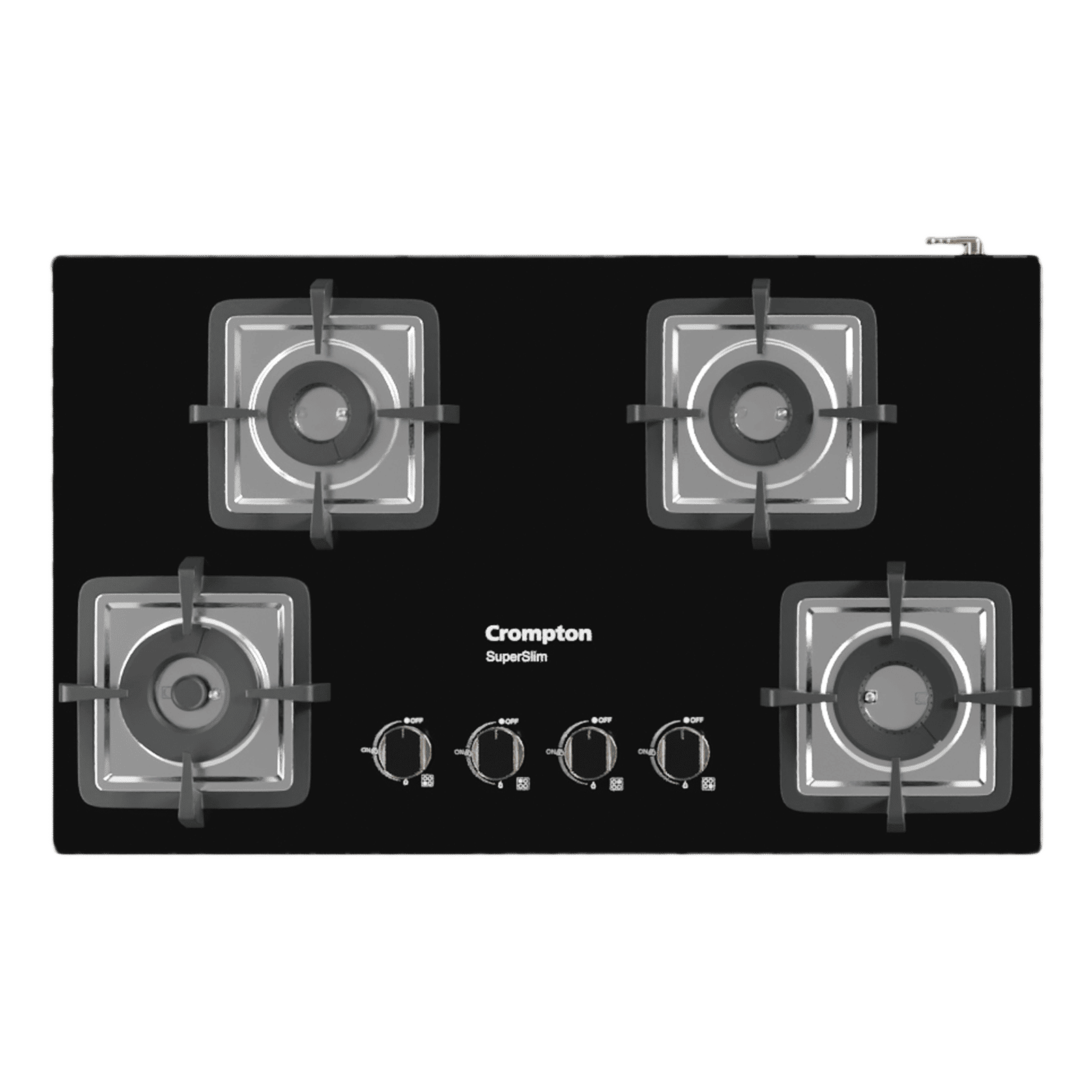 Crompton SuperSlim Toughened Glass Top 4 Burner Automatic Hob (Enamel Coating Cast Iron Pan Support, Midnight Black)_1