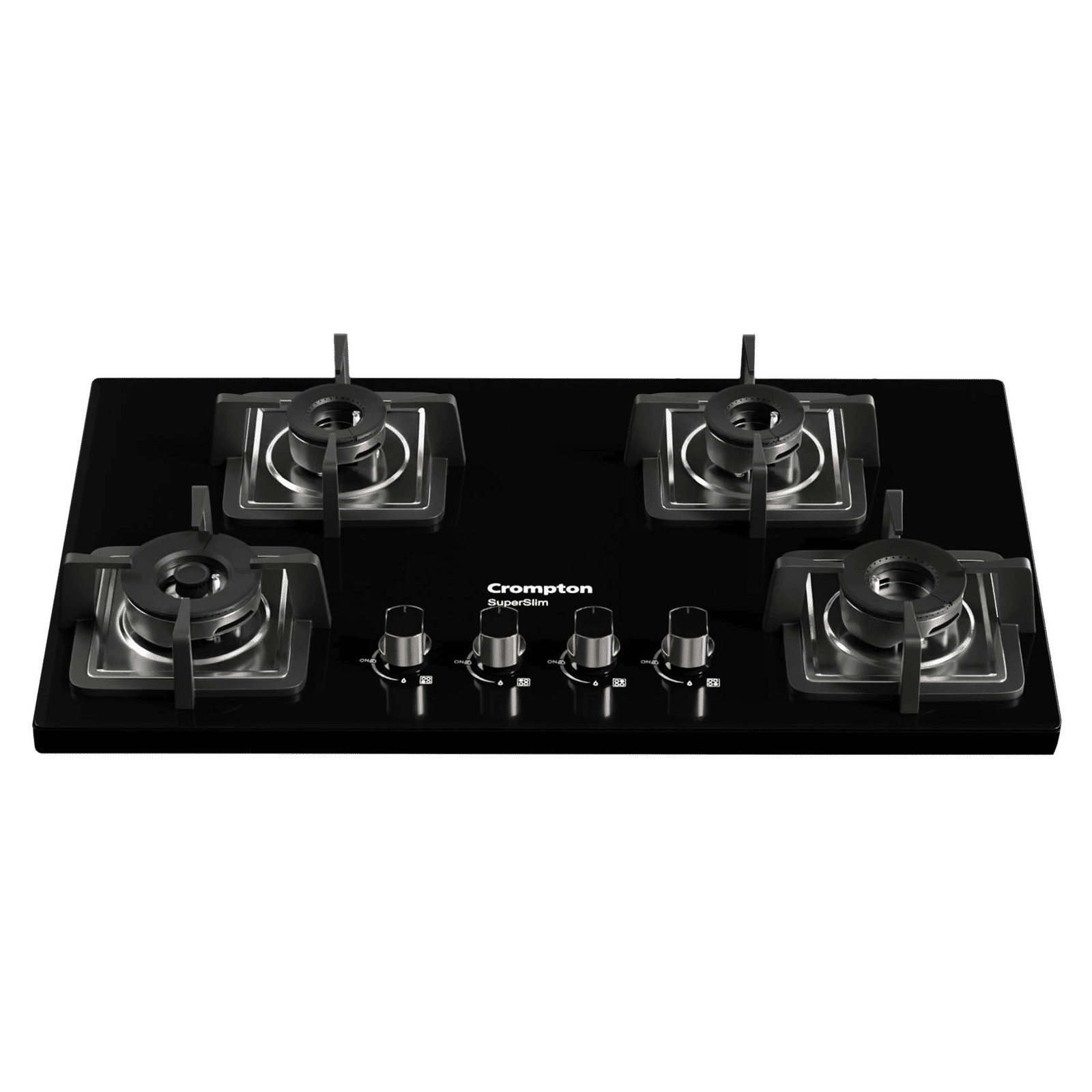 Crompton SuperSlim Toughened Glass Top 4 Burner Automatic Hob (Enamel Coating Cast Iron Pan Support, Midnight Black)_4
