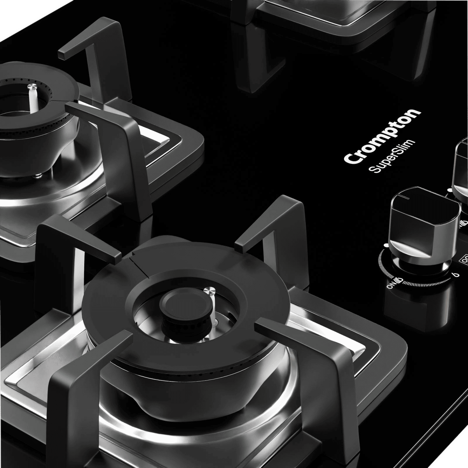 Crompton SuperSlim Toughened Glass Top 4 Burner Automatic Hob (Enamel Coating Cast Iron Pan Support, Midnight Black)_6