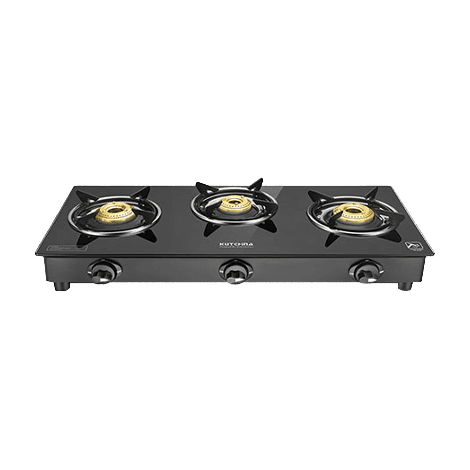 Kutchina Fabio 3B Eco Tempered Glass Top 3 Burner Manual Gas Stove (Stainless Steel Drip Tray, Black)_1