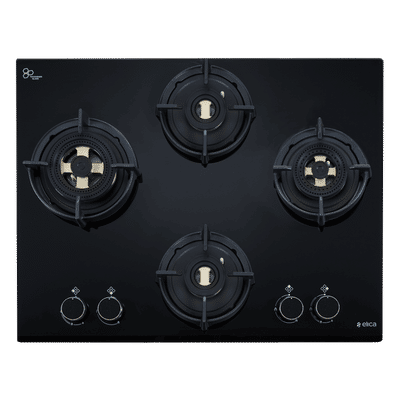 Elica FLEXI DFS FB 4B 60 DX Glass Top 4 Burner Automatic Hob (Cast Iron Pan Support, Black)