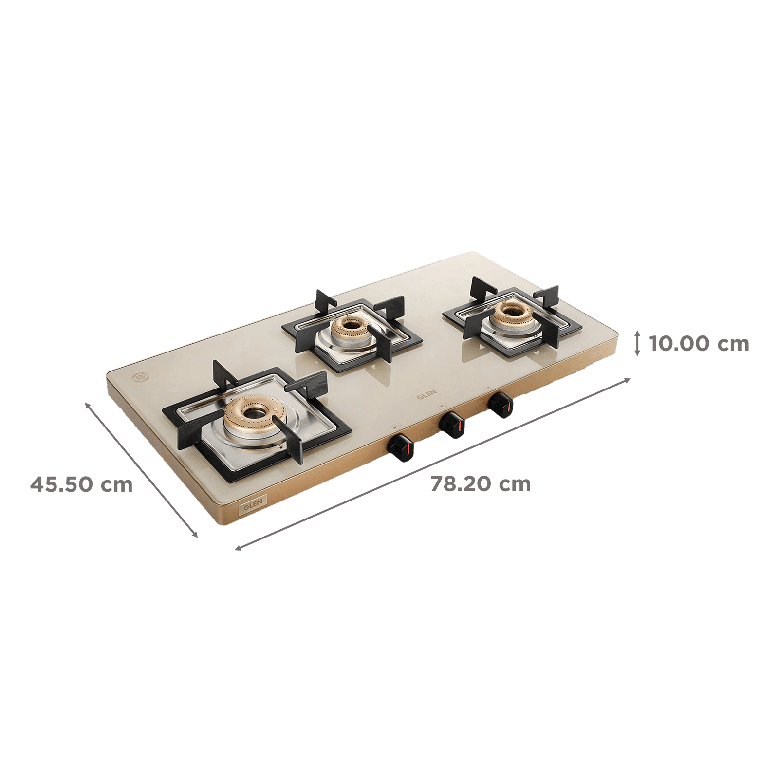 Glen Ultra Slim Toughened Glass Top 3 Burner Manual Gas Stove (Vitreous Enamelled Pan Support, Apricot)_2