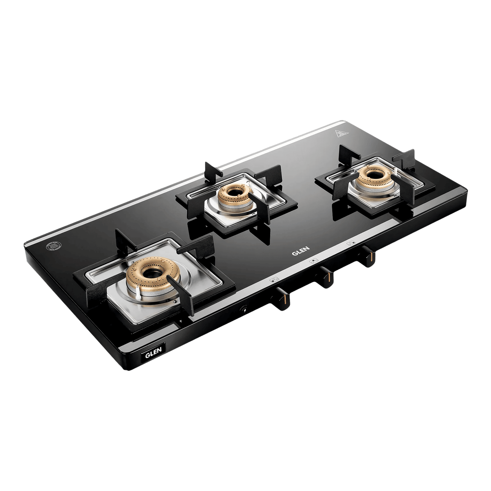 Glen Ultra Slim Mirror Toughened Glass Top 3 Burner Automatic Gas Stove (Vitreous Enamelled Pan Support, Black) Glen Ultra Slim Mirror Toughened Glass Top 3 Burner Automatic Gas Stove (Vitreous Enamelled Pan Support, Black)_1