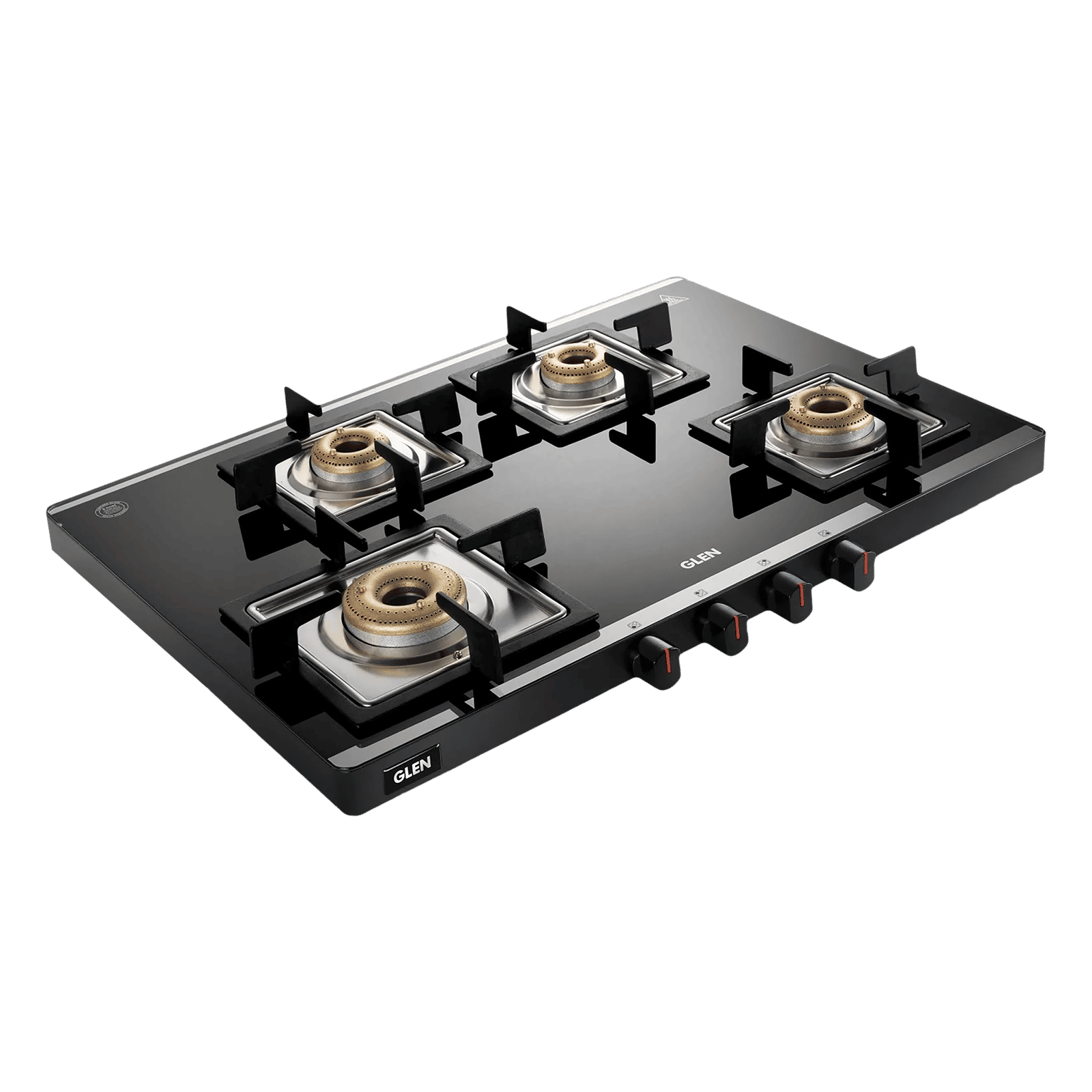 Glen Ultra Slim Mirror Toughened Glass Top 4 Burner Manual Gas Stove (Vitreous Enamelled Pan Support, Black)_1