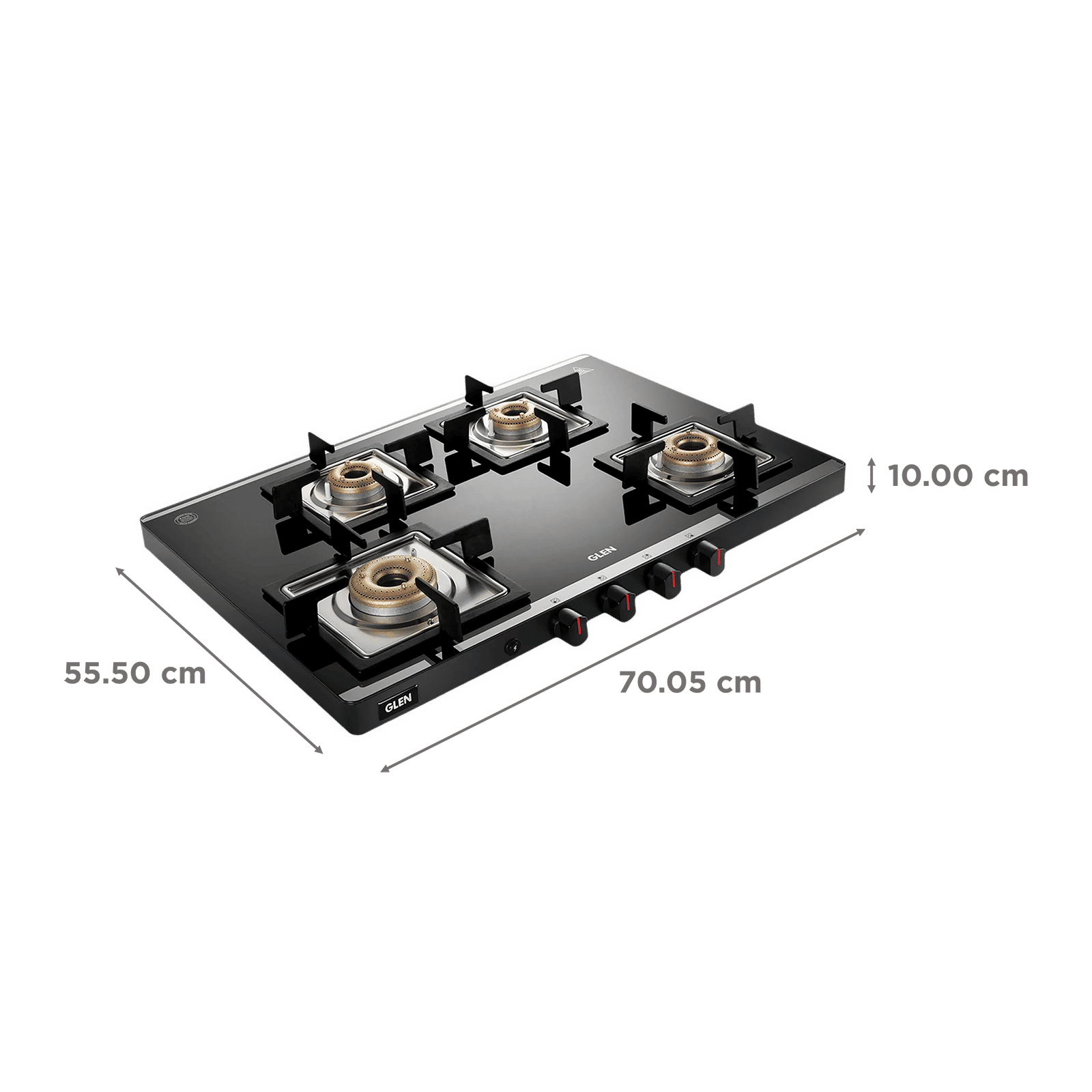Glen Ultra Slim Mirror Toughened Glass Top 4 Burner Manual Gas Stove (Vitreous Enamelled Pan Support, Black)_2