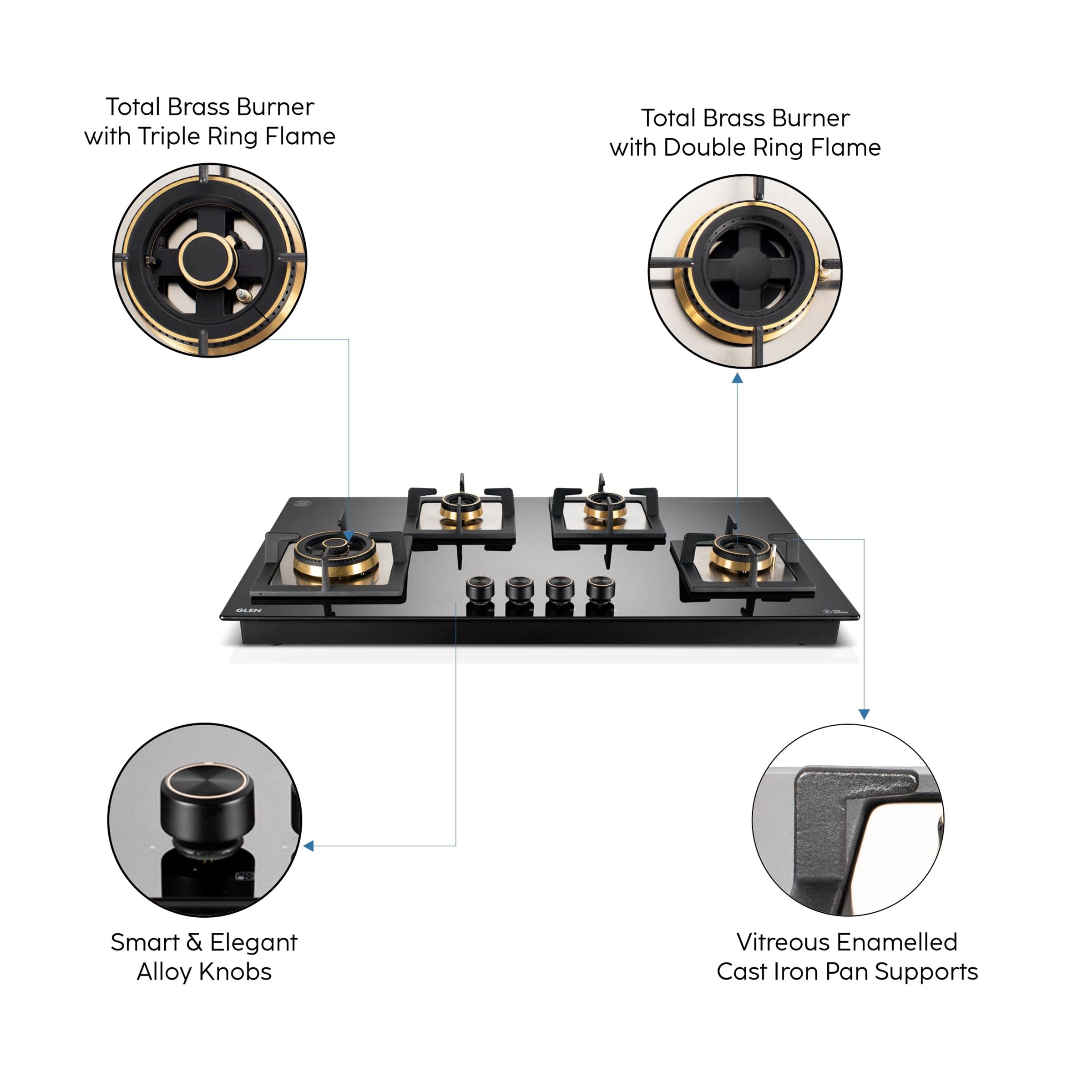 Glen 1094 XL SQ HTDBTR Toughened Glass Top 4 Burner Automatic Electric Hob (Vitreous Enamelled Pan Support, Black) Glen 1094 XL SQ HTDBTR Toughened Glass Top 4 Burner Automatic Electric Hob (Vitreous Enamelled Pan Support, Black)_6