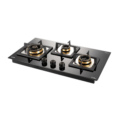 Glen 1073 SQ HT DB TR Toughened Glass Top 3 Burner Automatic Electric Hob (Vitreous Enamelled Pan Support, Black)