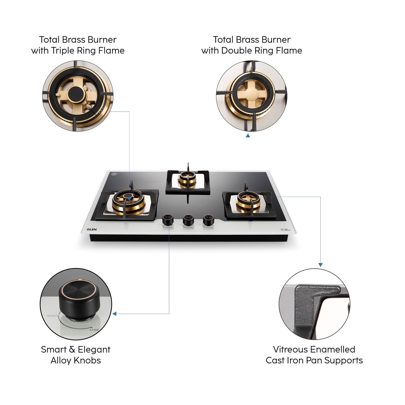 Glen 1073 XL SQ HT DB TR BW77 Toughened Glass Top 3 Burner Automatic Electric Hob (Vitreous Enamelled Pan Support, Black/White) Glen 1073 XL SQ HT DB TR BW77 Toughened Glass Top 3 Burner Automatic Electric Hob (Vitreous Enamelled Pan Support, Black/White)_7