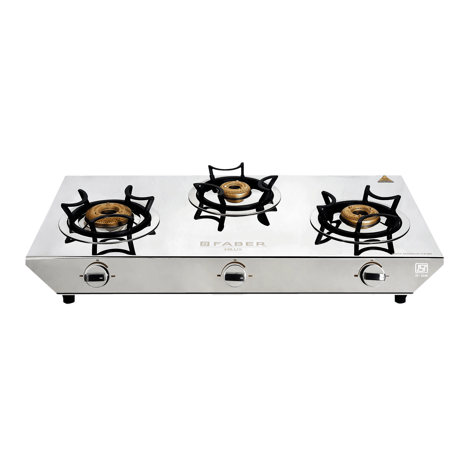 Faber Hilux Max 3BB SS 3 Burner Manual Gas Stove (Black Diamond Coated Sturdy Pan Support, Silver) Faber Hilux Max 3BB SS 3 Burner Manual Gas Stove (Black Diamond Coated Sturdy Pan Support, Silver)_1