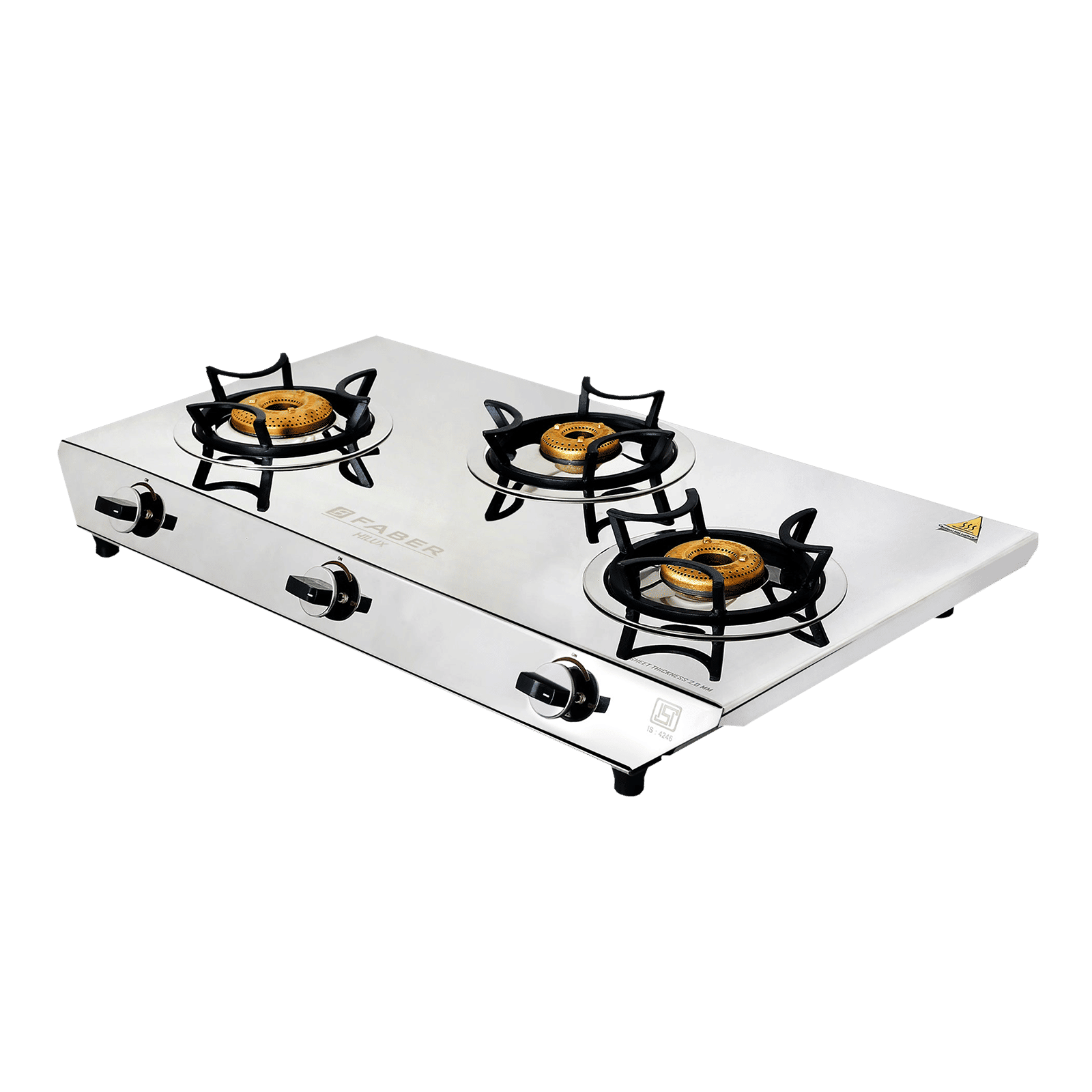 Faber Hilux Max 3BB SS 3 Burner Manual Gas Stove (Black Diamond Coated Sturdy Pan Support, Silver) Faber Hilux Max 3BB SS 3 Burner Manual Gas Stove (Black Diamond Coated Sturdy Pan Support, Silver)_7