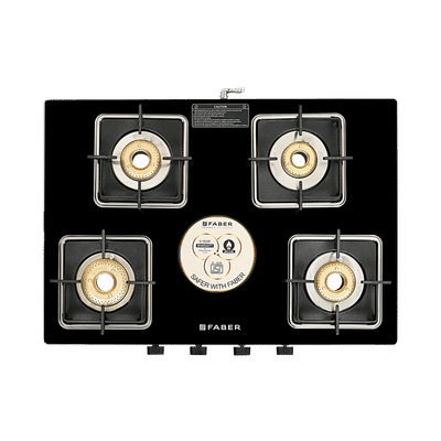 Faber Remo XL 4BB AI Glass Top 4 Burner Automatic Gas Stove (MS Power Coated Pan Support, Black)