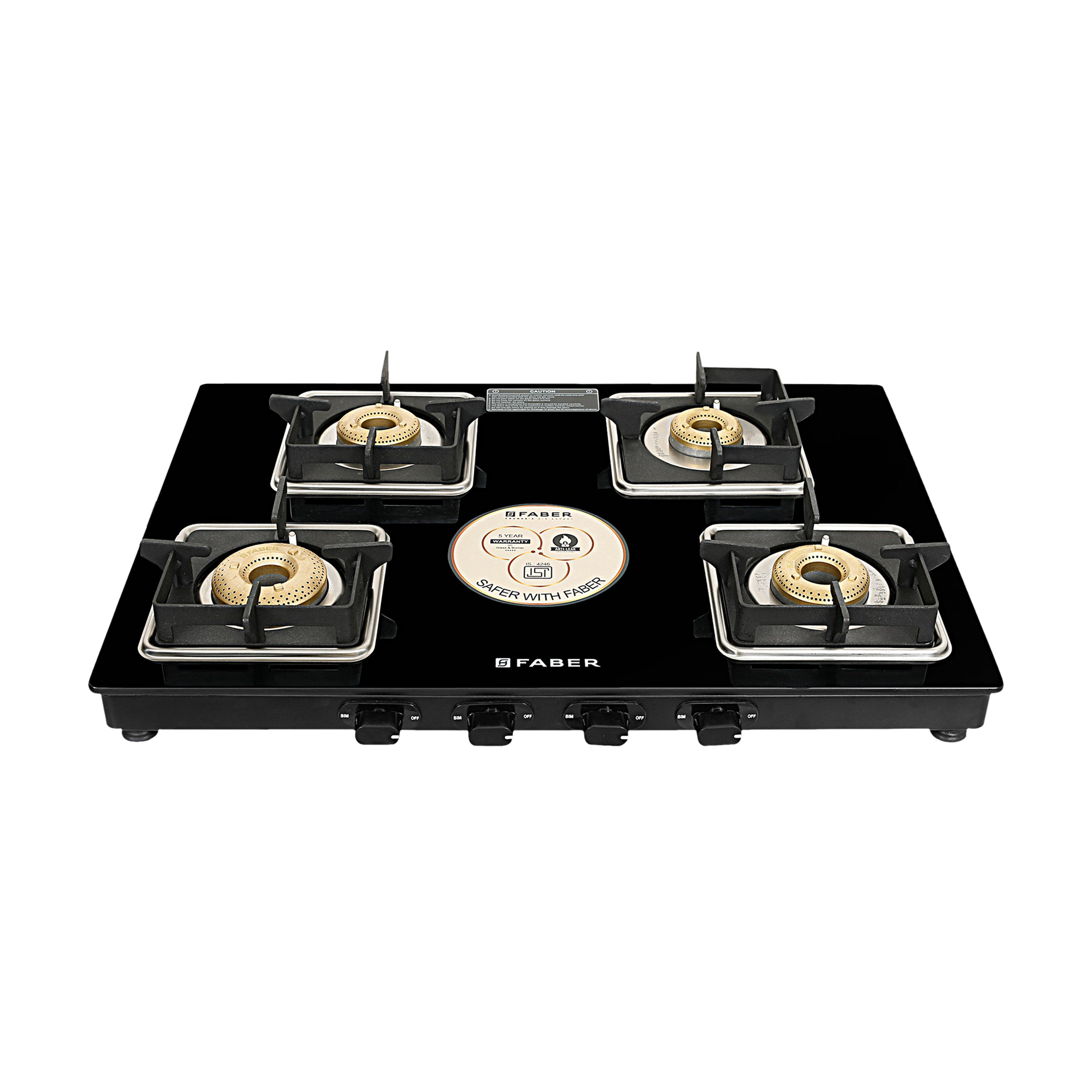 Faber Remo XL 4BB AI Glass Top 4 Burner Automatic Gas Stove (MS Power Coated Pan Support, Black) Faber Remo XL 4BB AI Glass Top 4 Burner Automatic Gas Stove (MS Power Coated Pan Support, Black)_5
